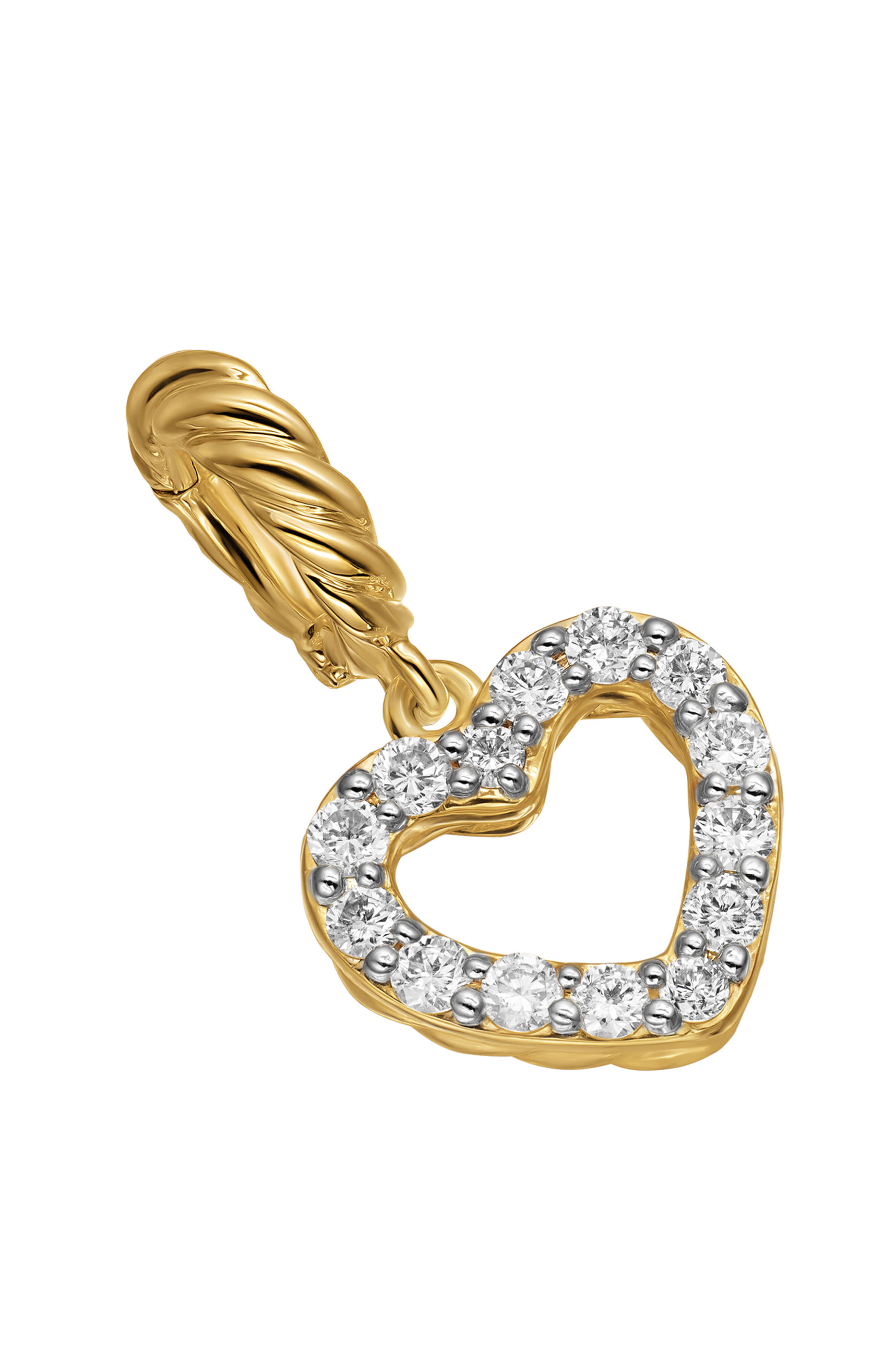 Micro Pav&eacute; Open Heart Amulet, 18k Yellow Gold & Diamonds