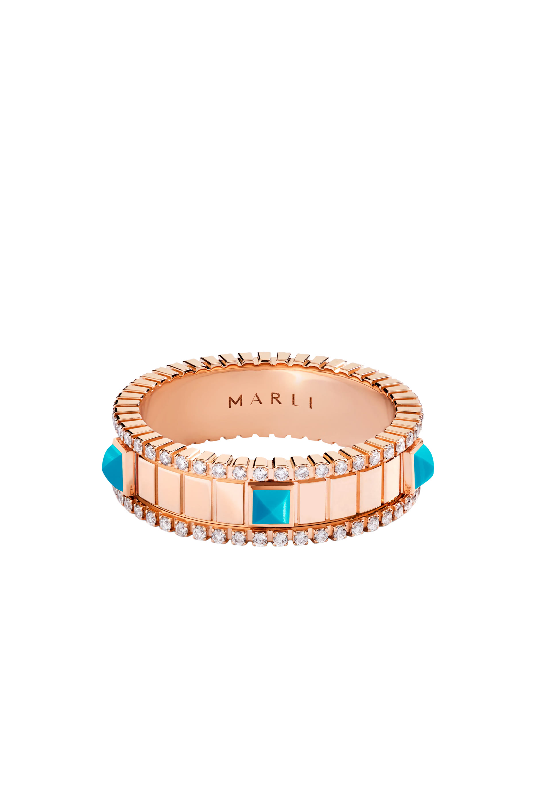 Life Spinning Ring, 18K Rose Gold with Diamonds & Turquoise
