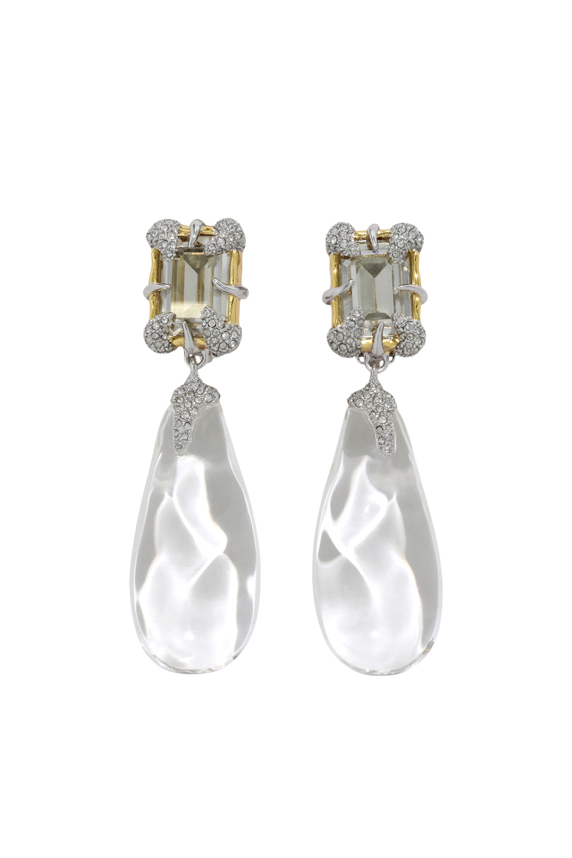Lucite Baguette Teardrop Clip Earrings