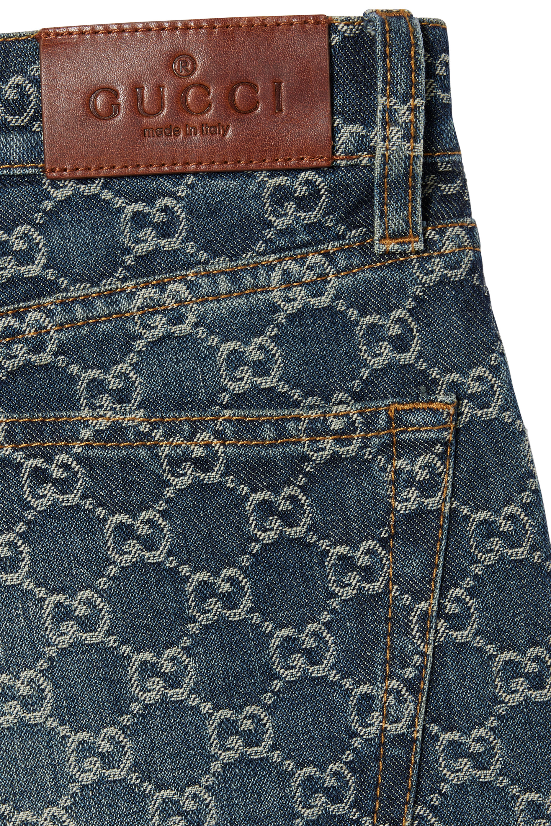  GG Cotton Denim Jacquard Pants
