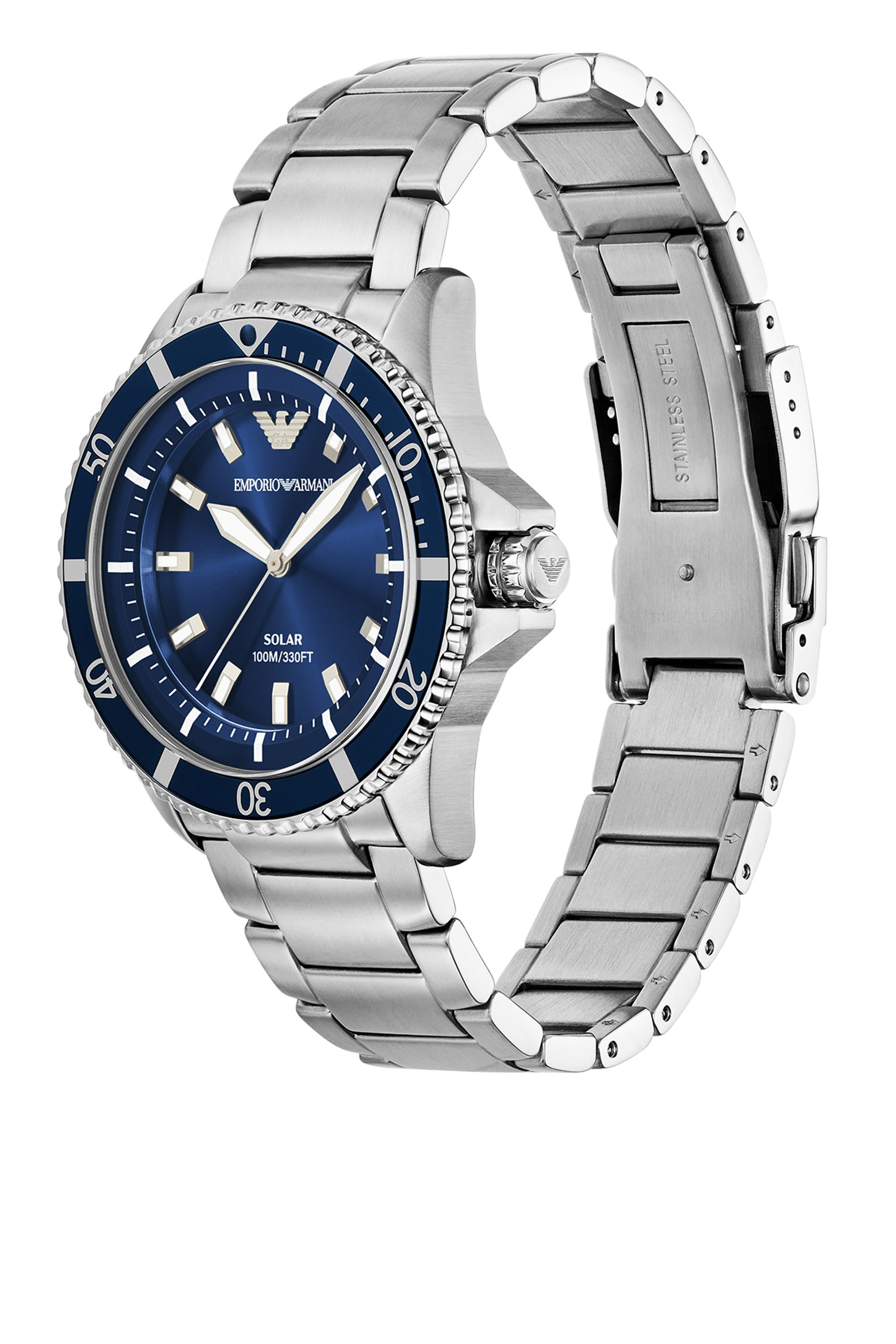  World Explorer Solar-Powered Three-Hand Stainless Steel Watch 
