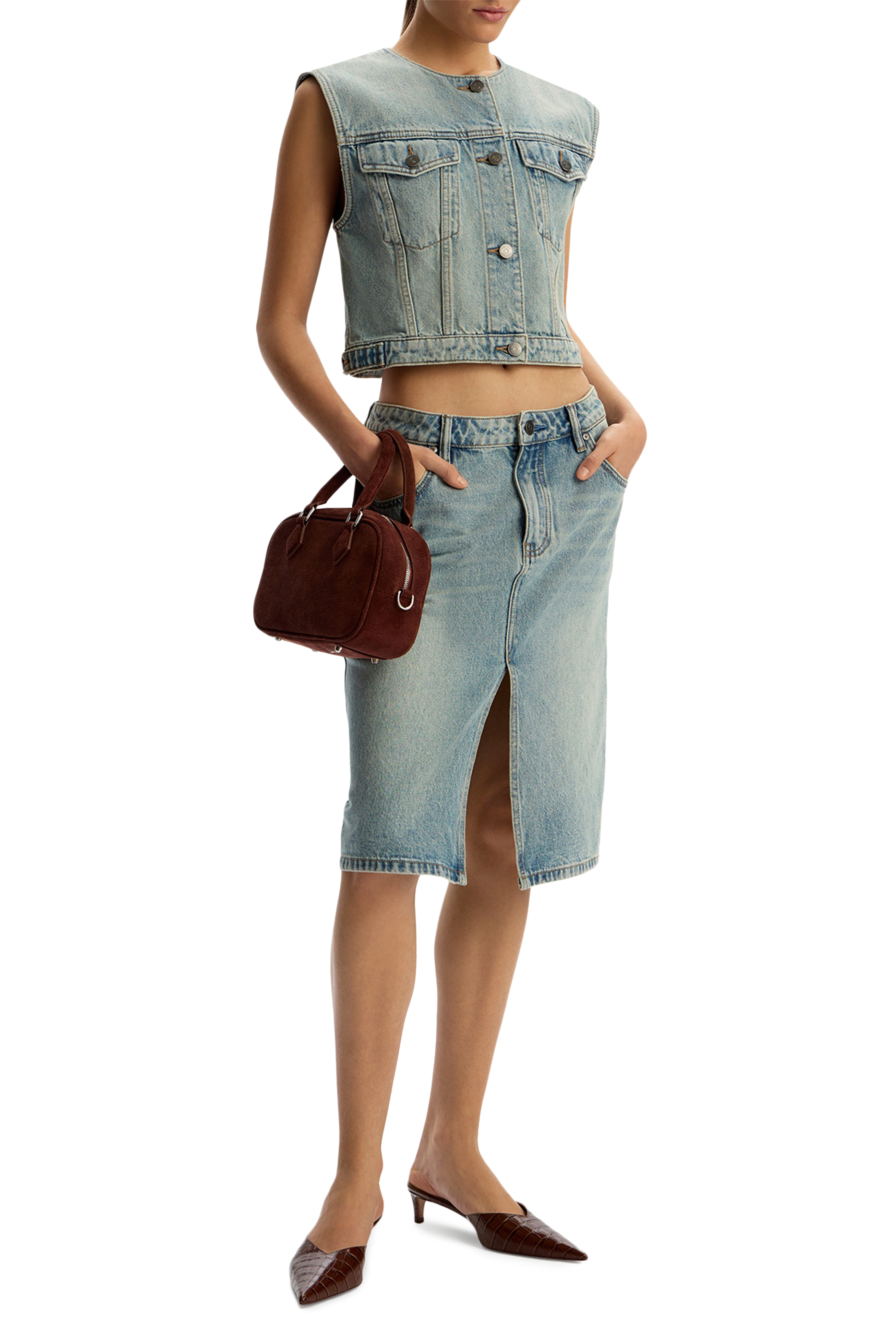 Front Slit Denim Skirt