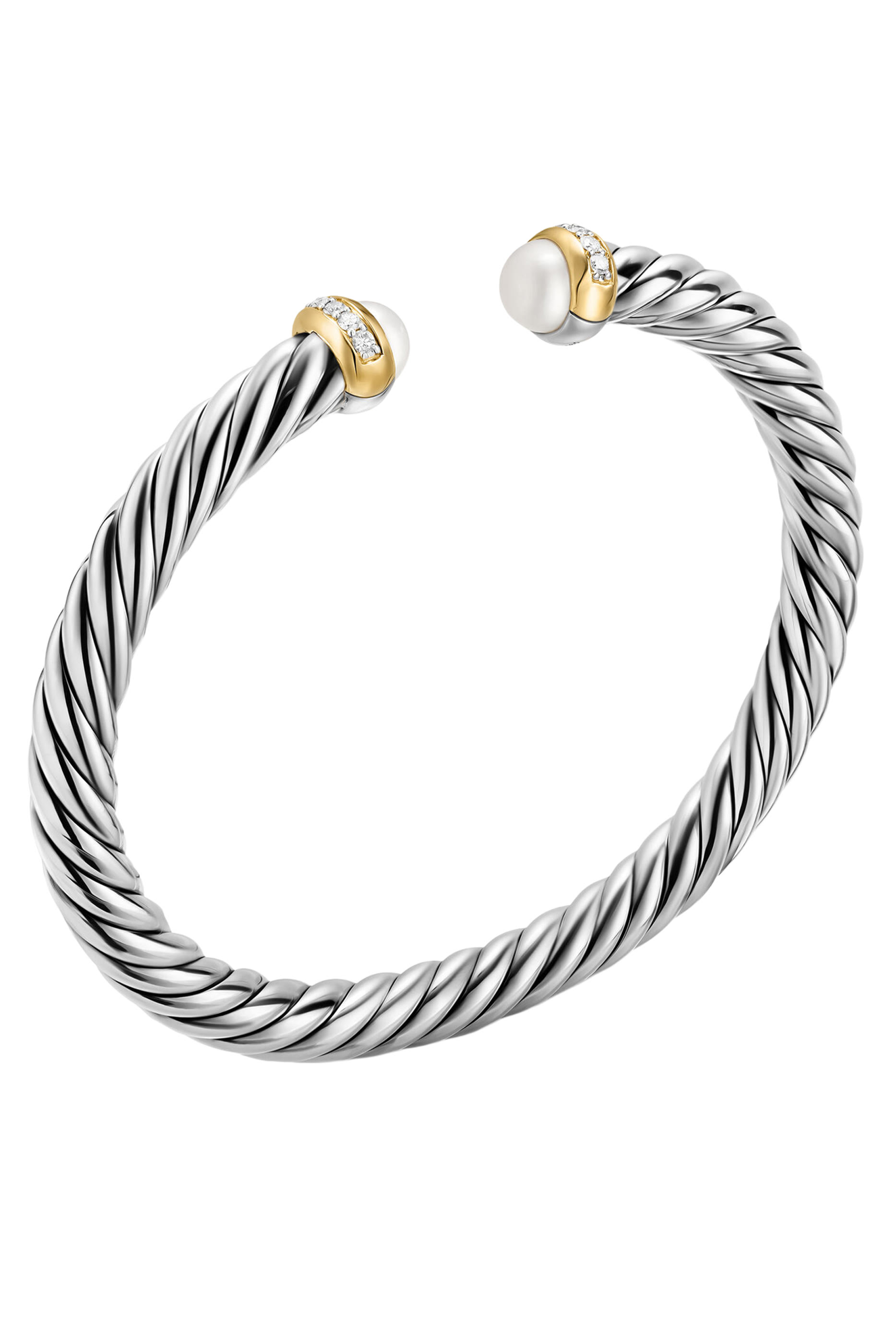 Cable Flex® Bracelet, Sterling Silver with 14K Yellow Gold, Pearl & Diamonds