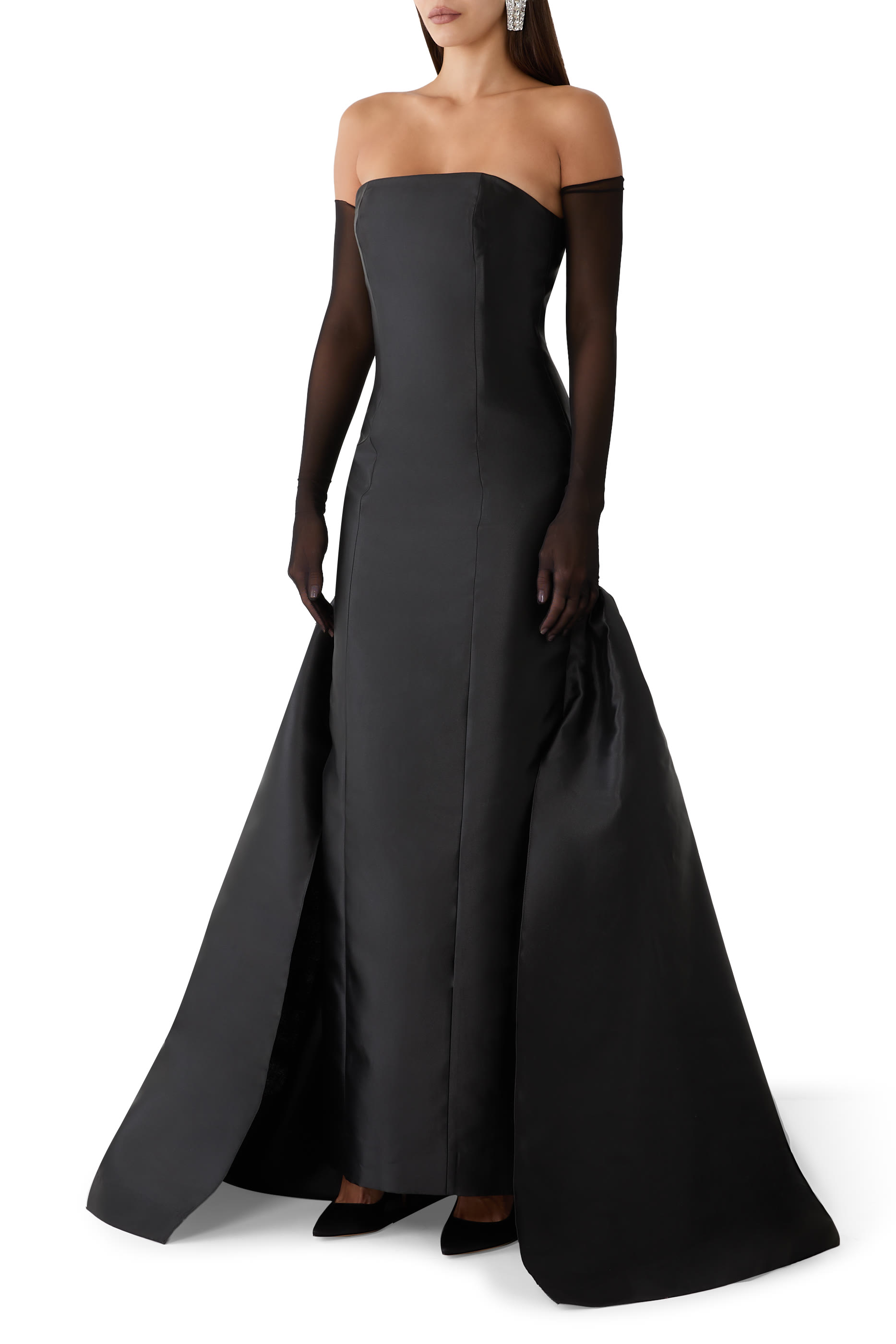 Strapless Mikado Gown with Train & Gloves