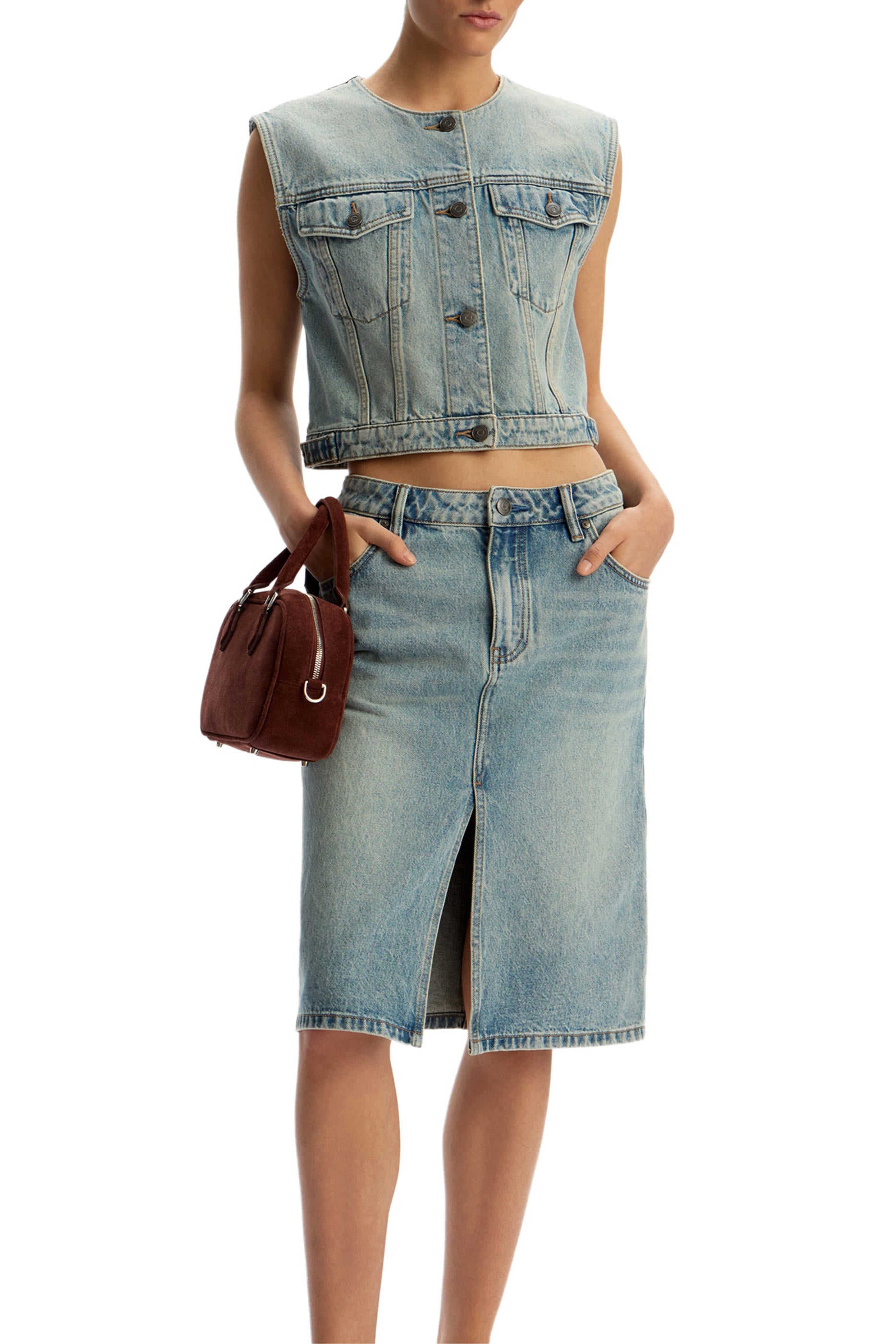 Front Slit Denim Skirt