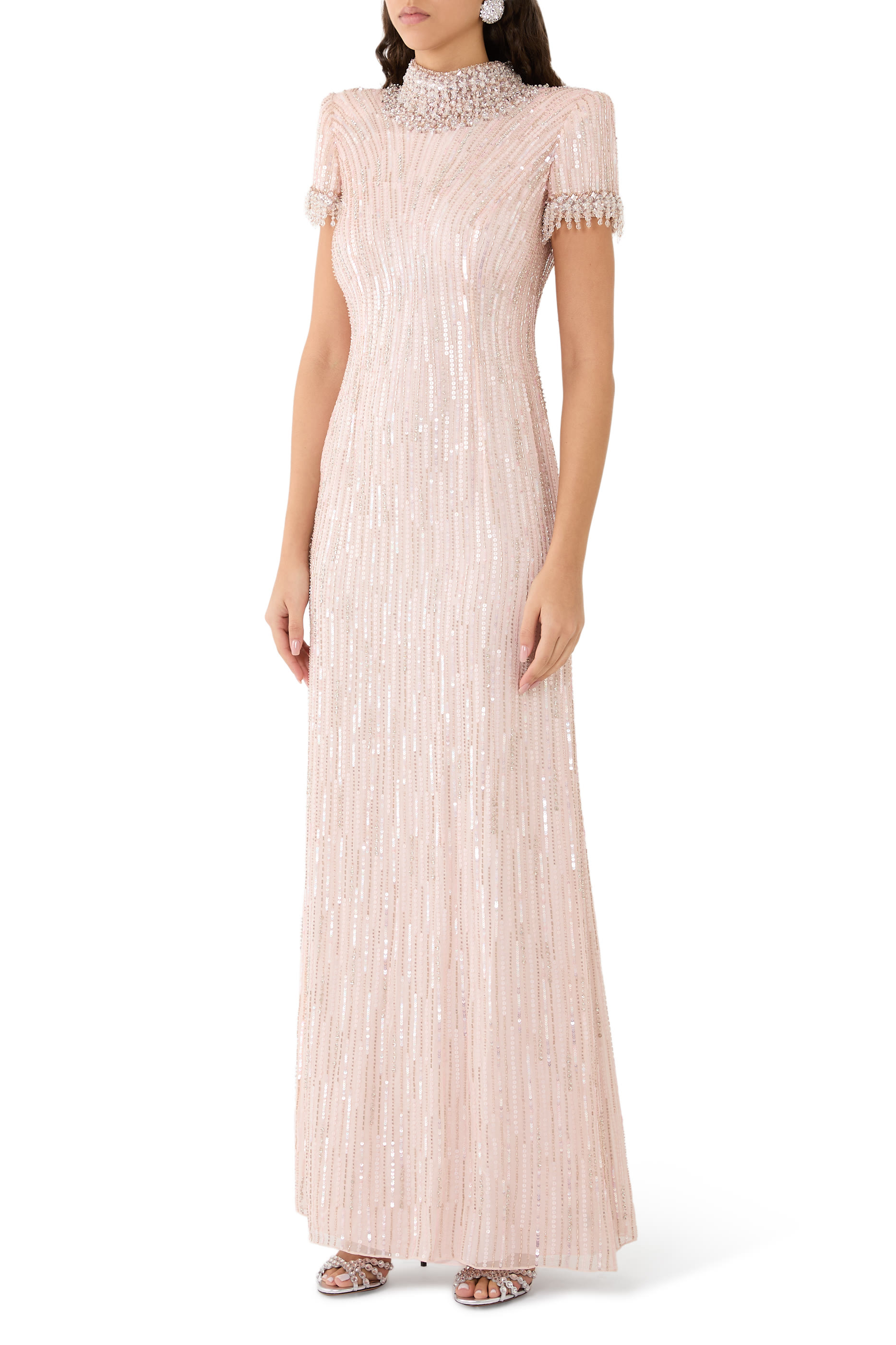 Madeleine Short Sleeve Beaded Gown