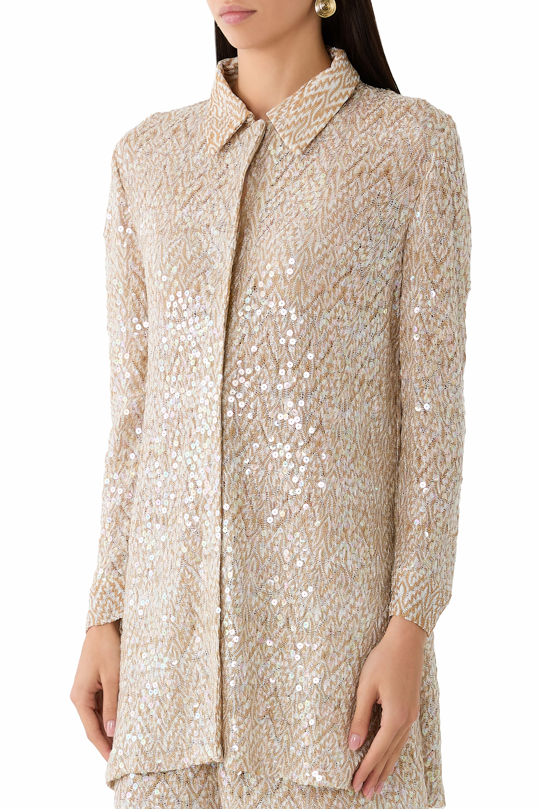  Mare Chevron Lace Sequinned Long Sleeve Shirt