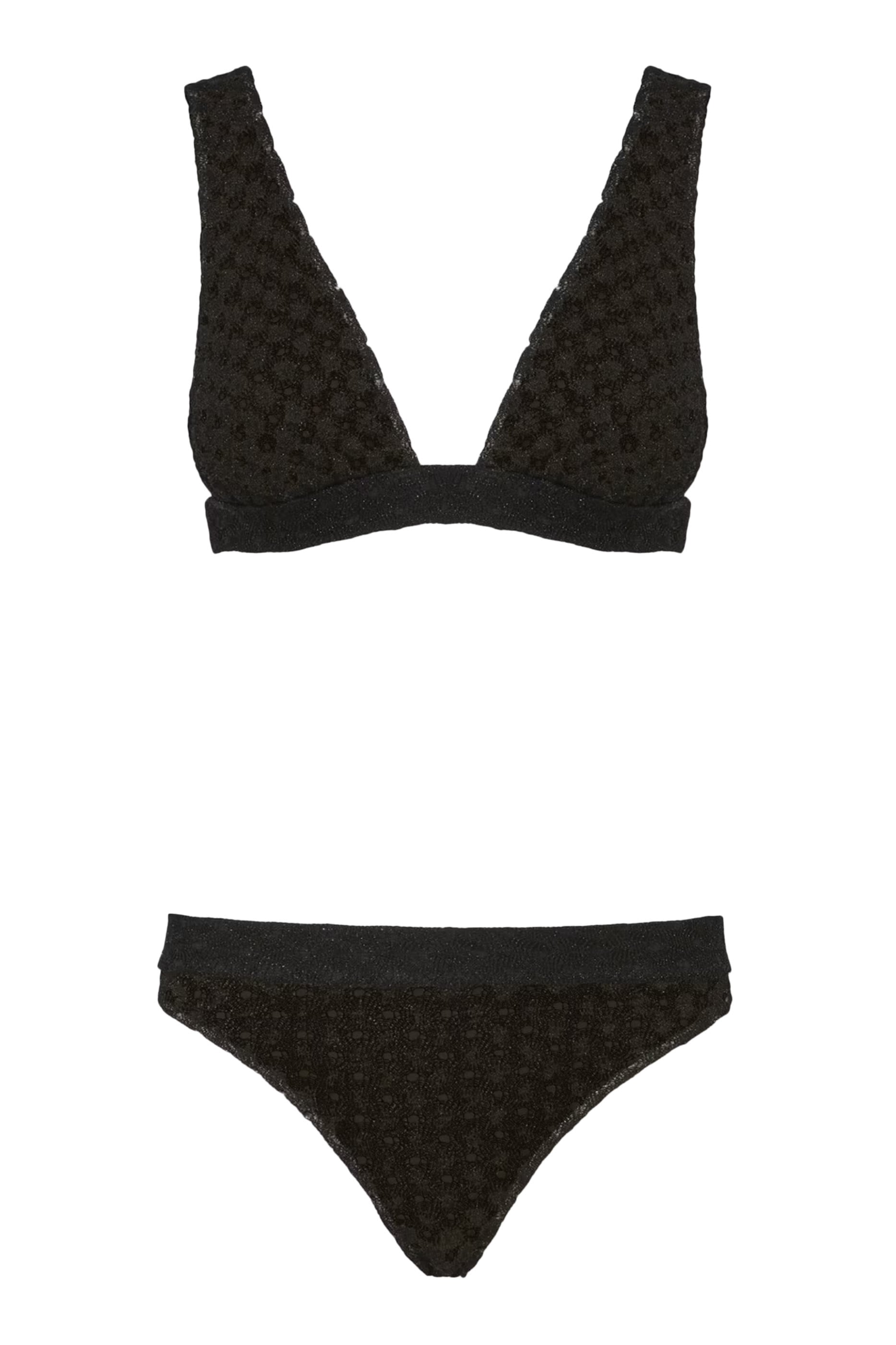 Mare Solid Raschel Lace Plunge Bikini Set 
