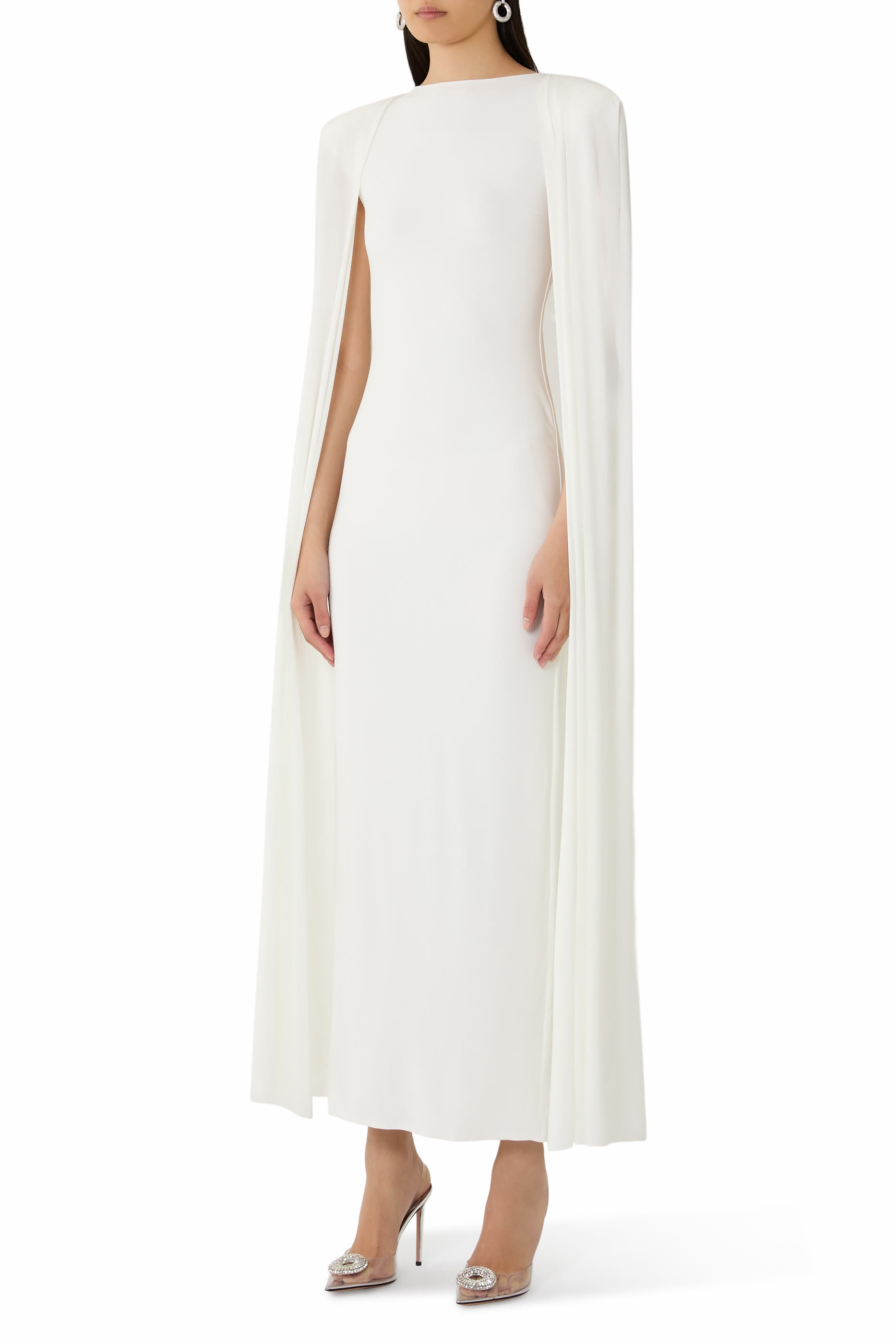 Mimi Slashed-Neck Maxi Dress with Cape Sleeve 
