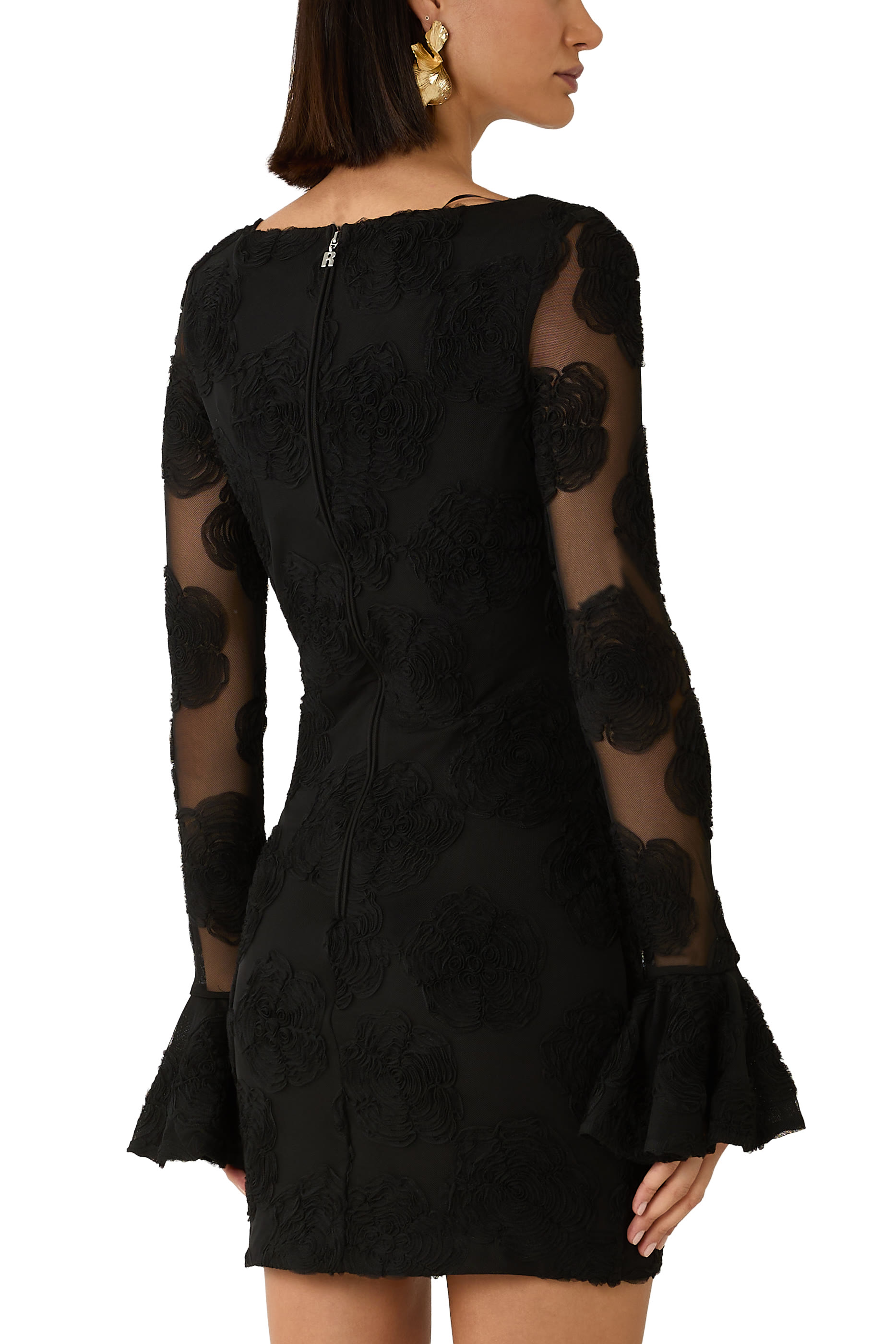 Flower Mesh Long Sleeves Mini Dress