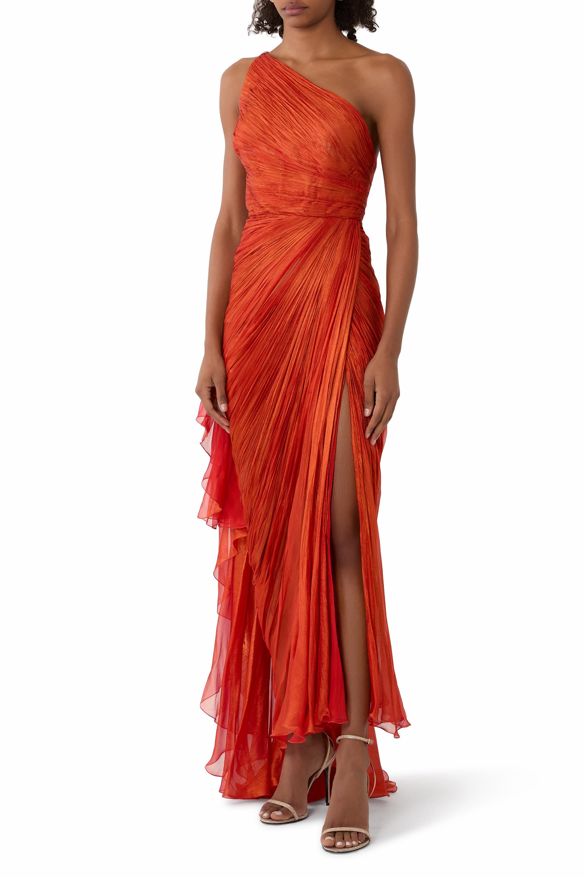 One-Shoulder Pleated Evening Dress