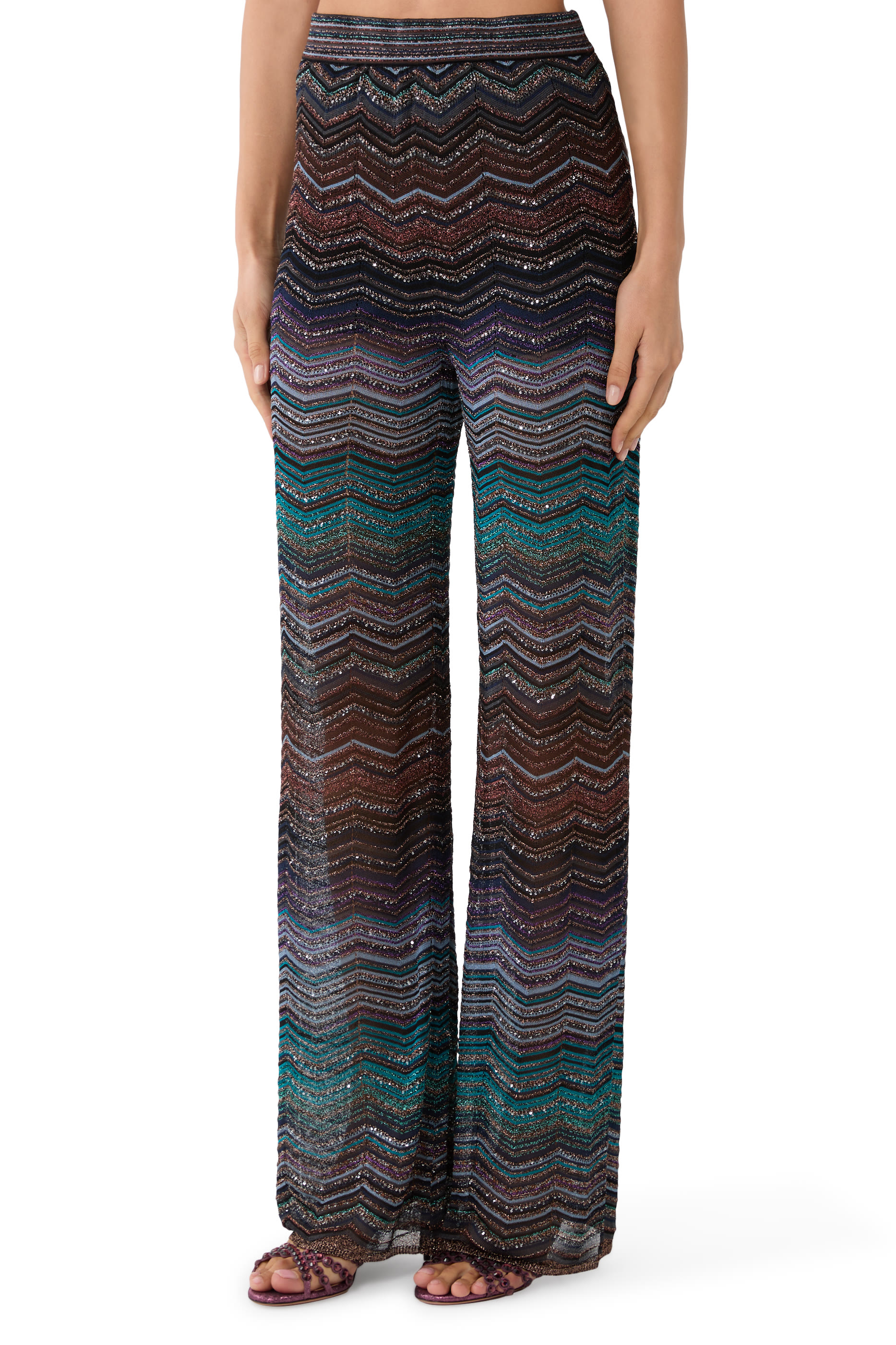 Chevron Lurex Sequinned Wide Leg Pants