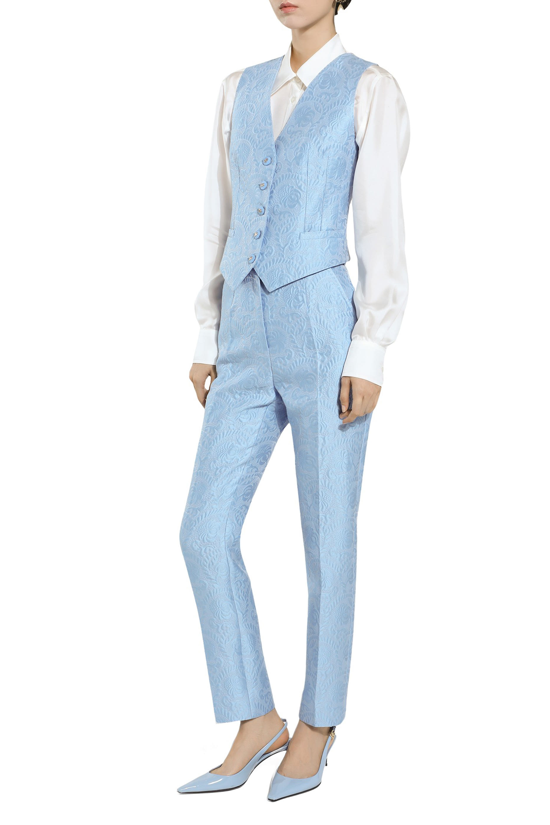 Tailored Floral Quilted Jacquard Pants