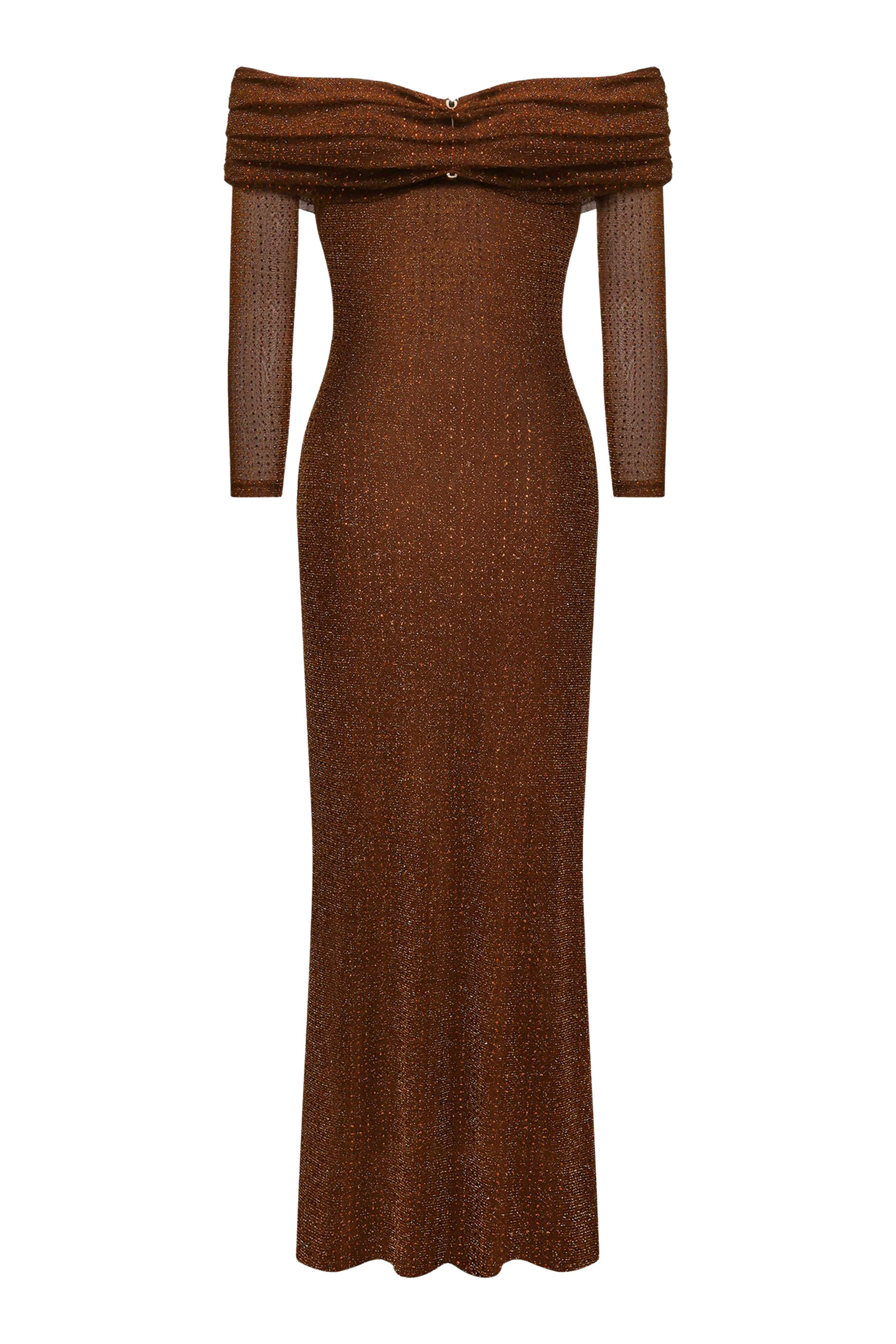 Rhinestone Mesh Off-Shoulder Maxi Dress