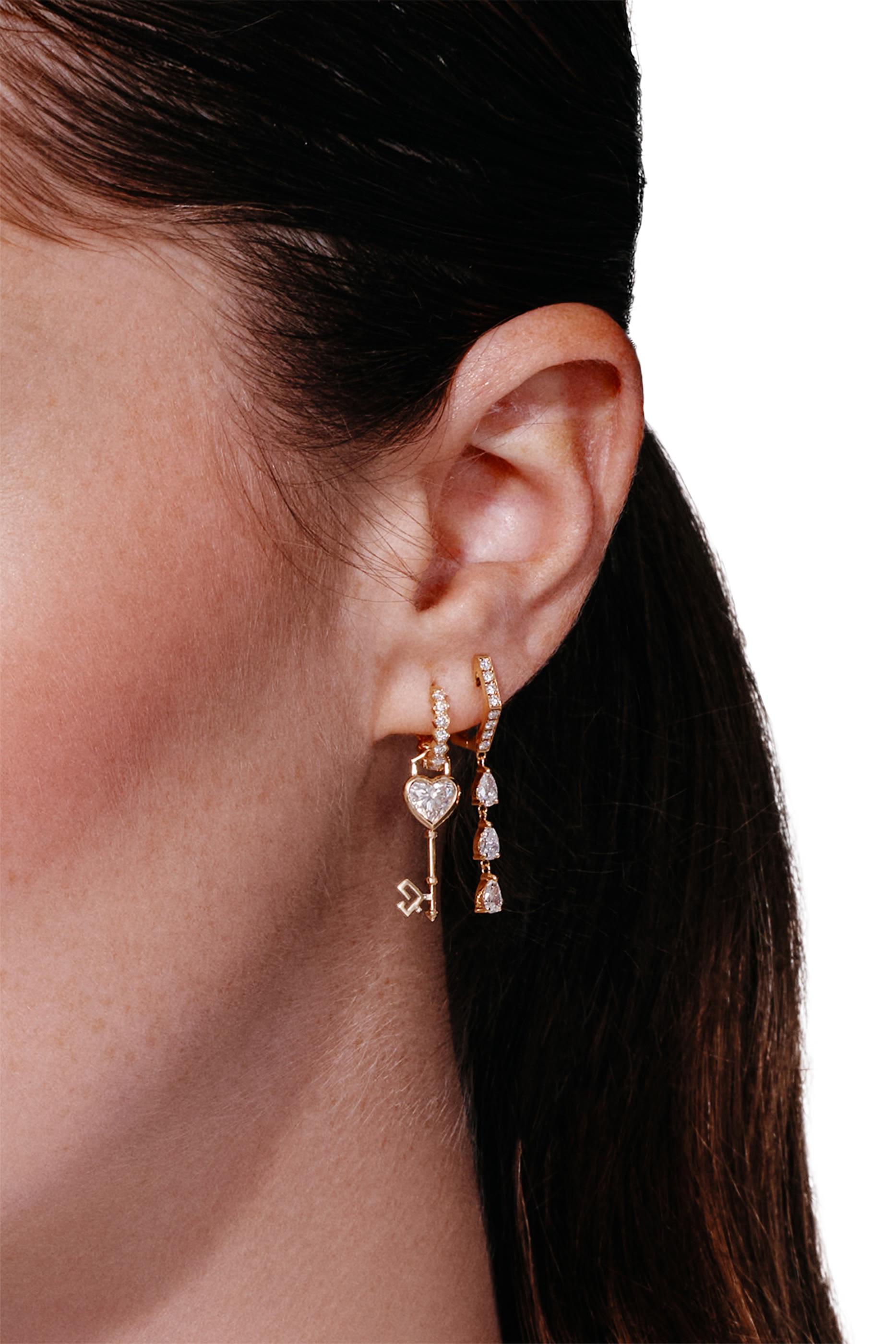 Key of Love Single Hoop Earring, 18k Yellow Gold & Diamonds