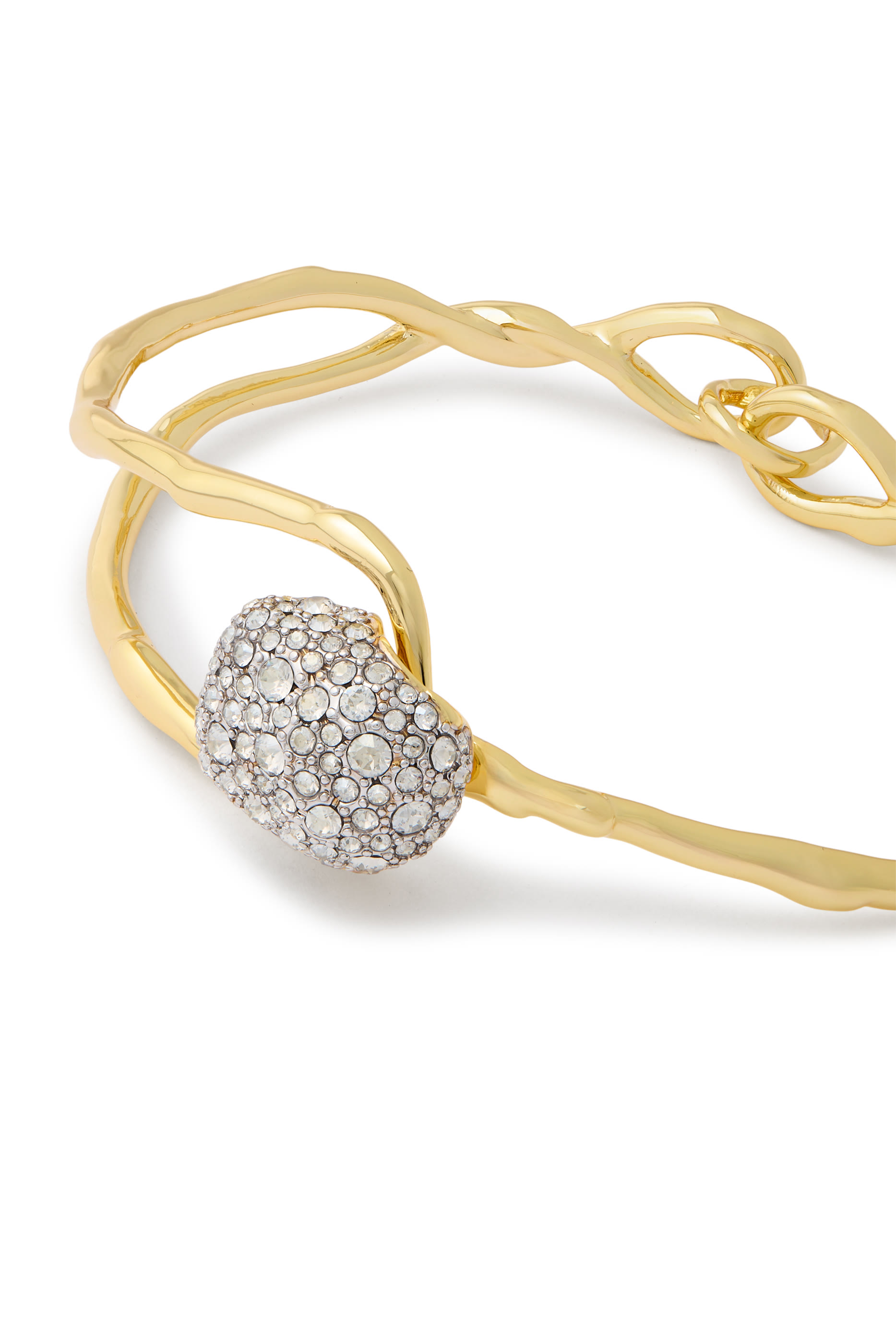 Solanales Crystal Cuff Bracelet, 14k Gold Plated Brass with Rhodium Tone Plated Brass & Crystal