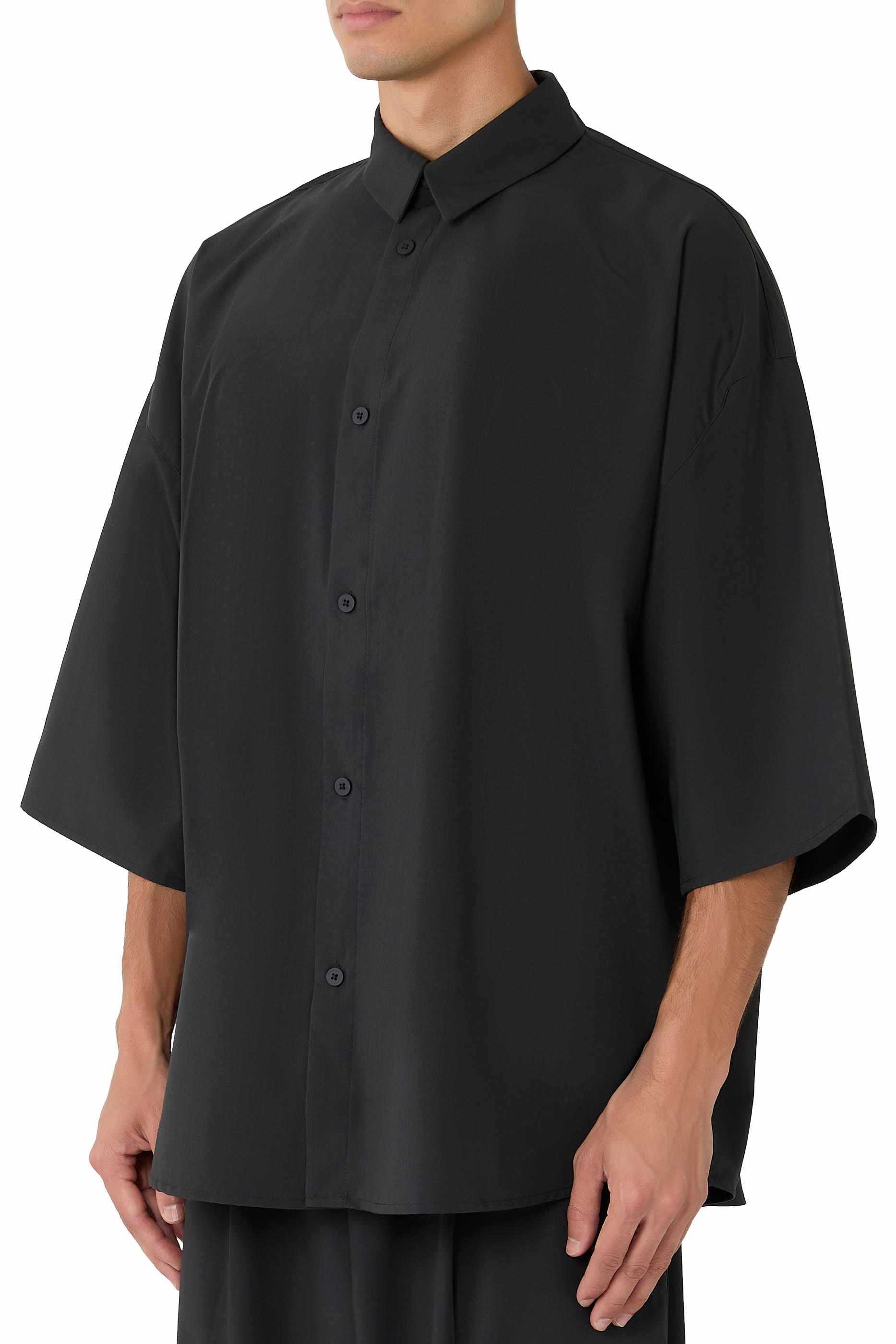 Silk Blend 3/4 Sleeve Button Up Shirt