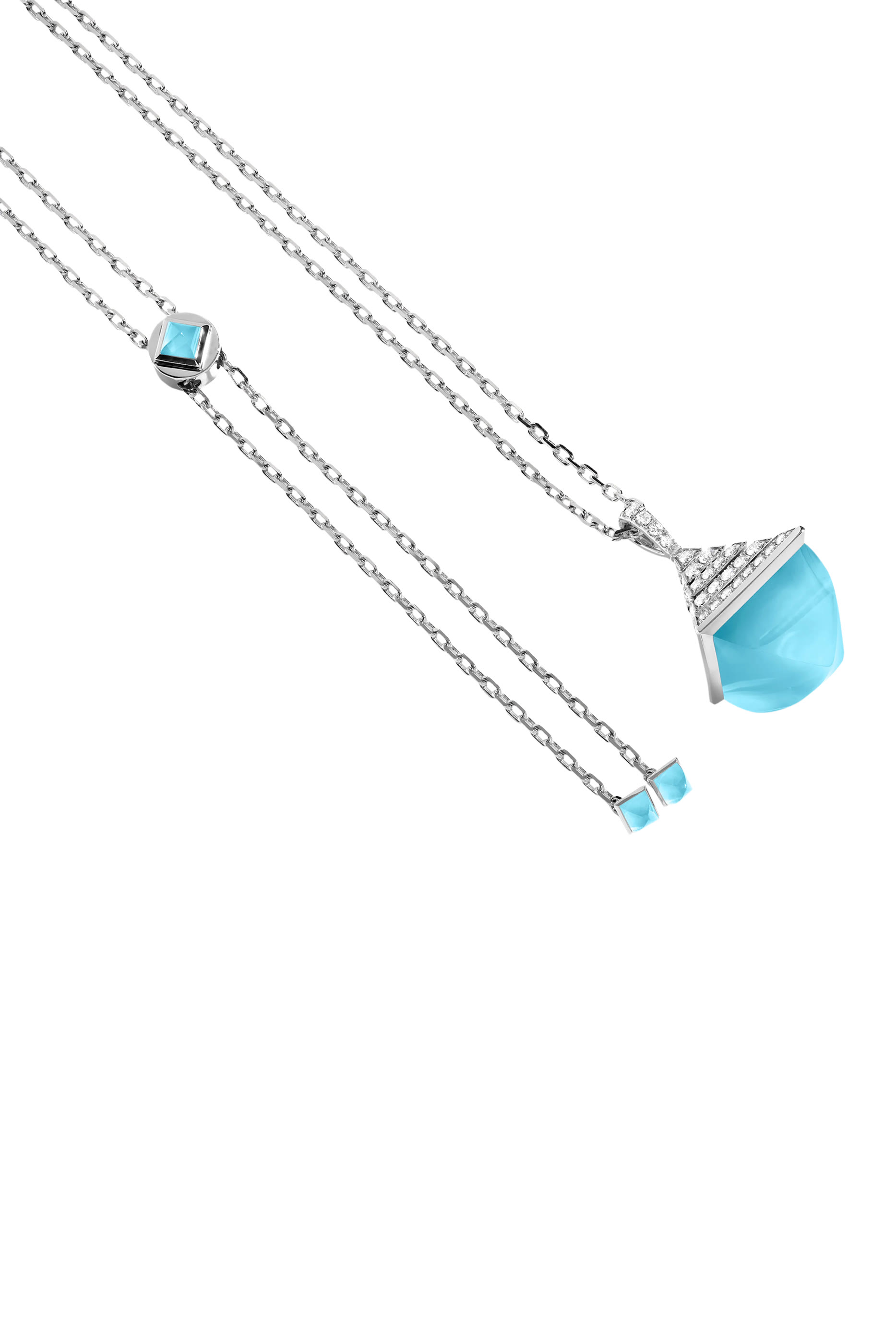 Cleo Rev Midi Necklace, 18k White Gold with Blue Chalcedony & Diamonds