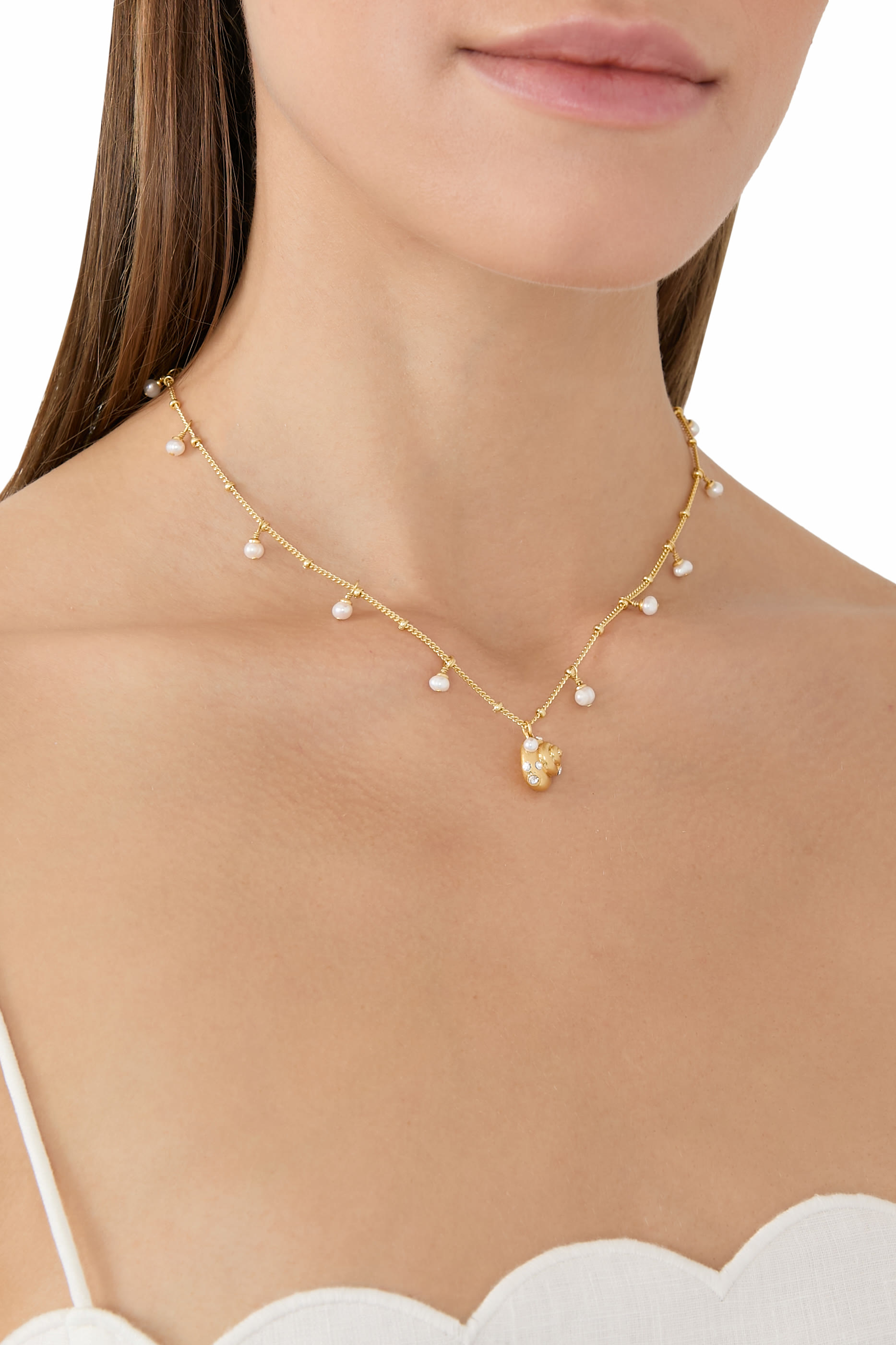 Beachside Scatter Pendant, Plated Metal, Cubic Zirconia & Freshwater Pearl