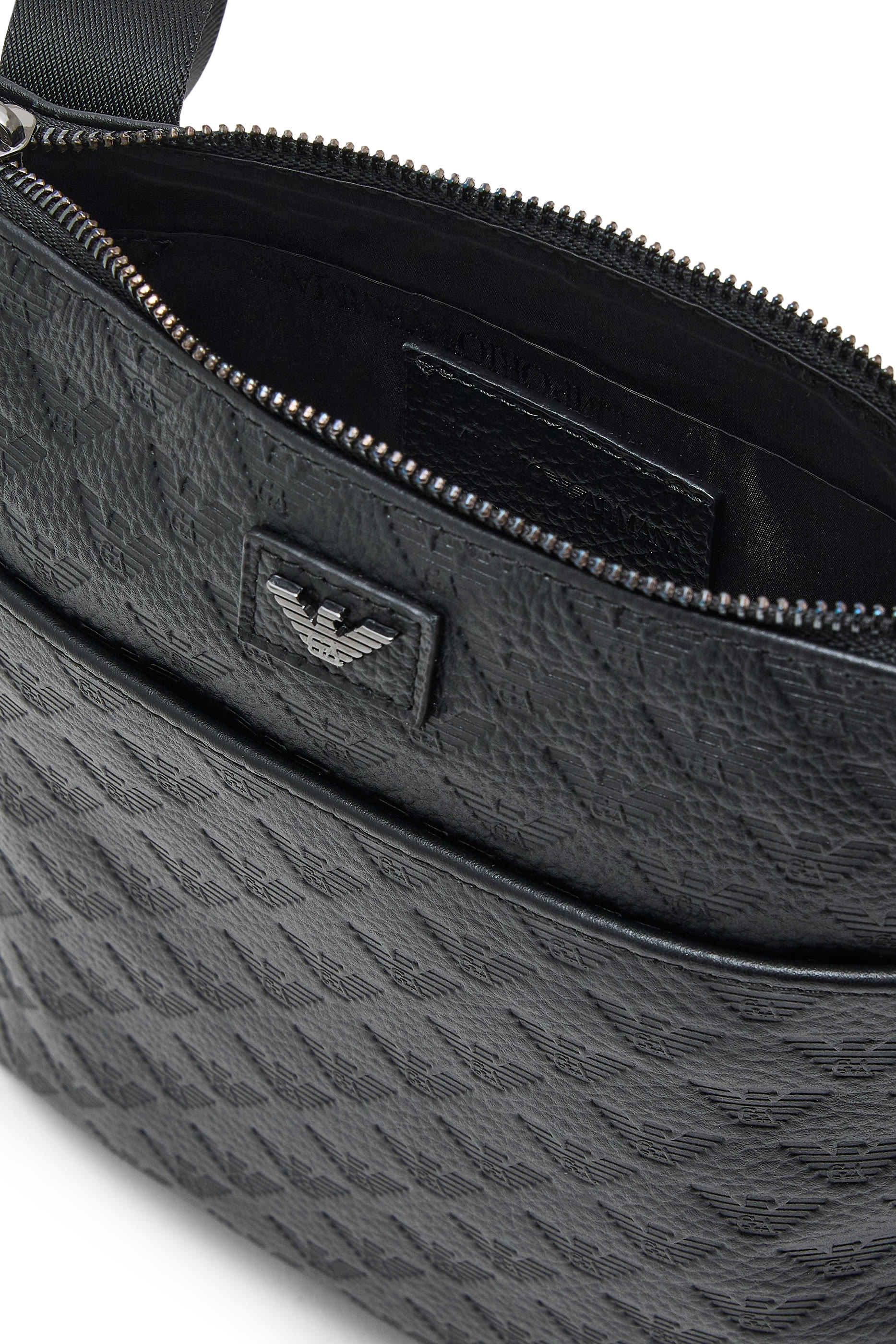 All-Over Embossed Eagle Flat Leather Shoulder Bag