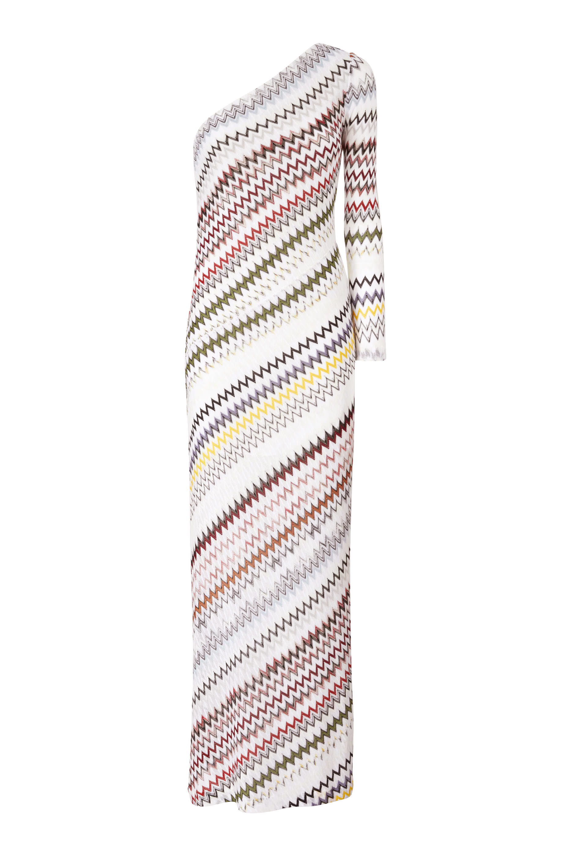 Micro Chevron One Shoulder Maxi Dress
