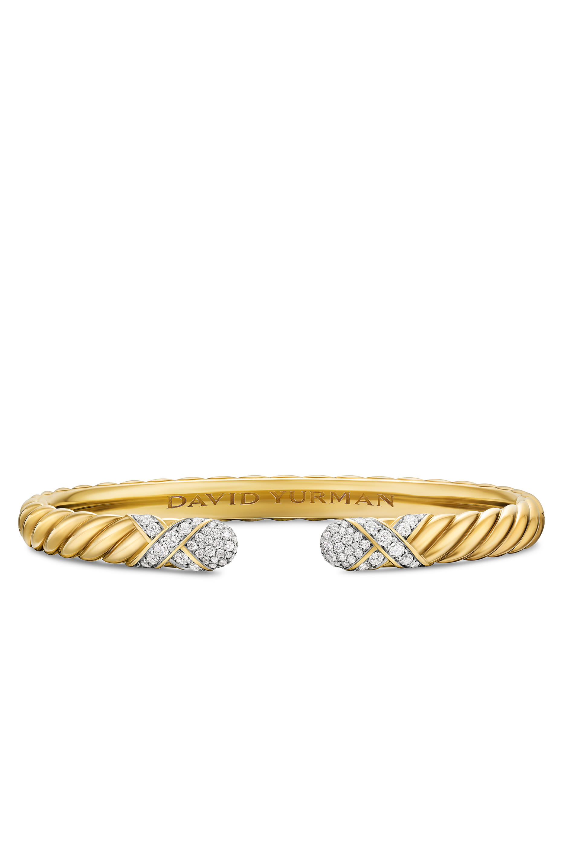 Sculpted Cable X Cuff Bracelet, 18K Yellow Gold & Diamonds