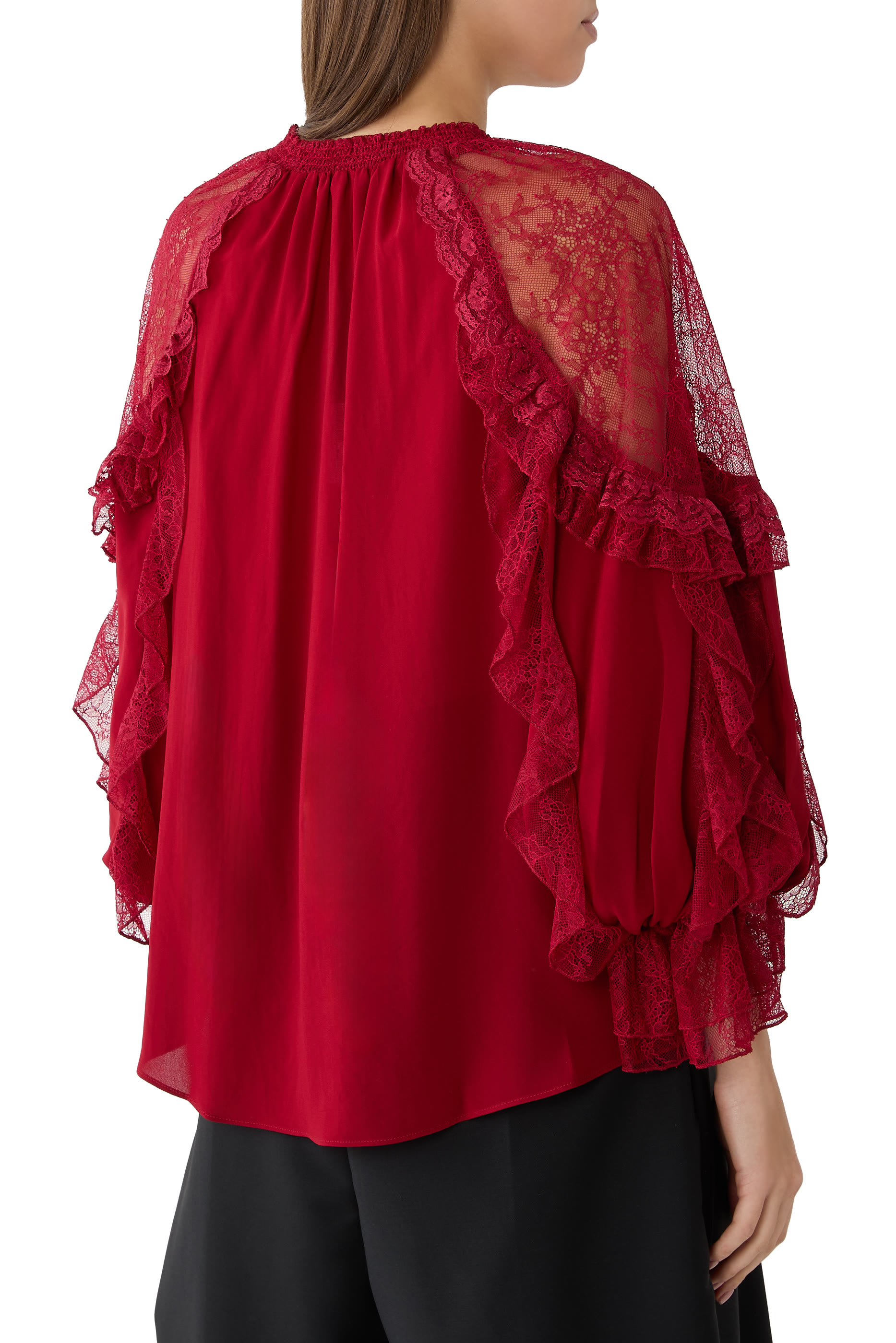 Aleena Lace Cold Shoulder Tie-Front Blouse 