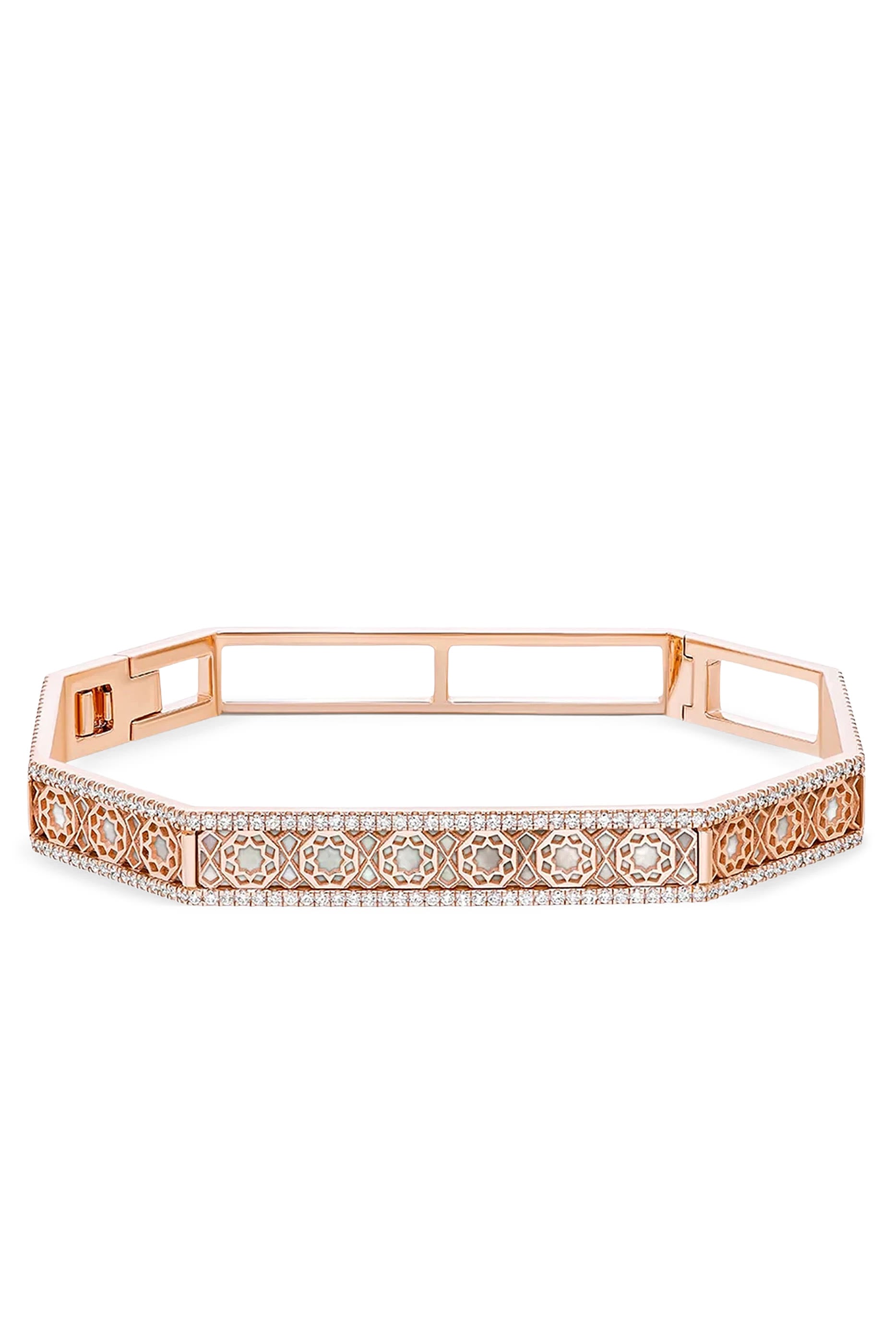 Oud Turath Diamond Bangle, 18K Rose Gold with Mother of Pearl & Diamonds