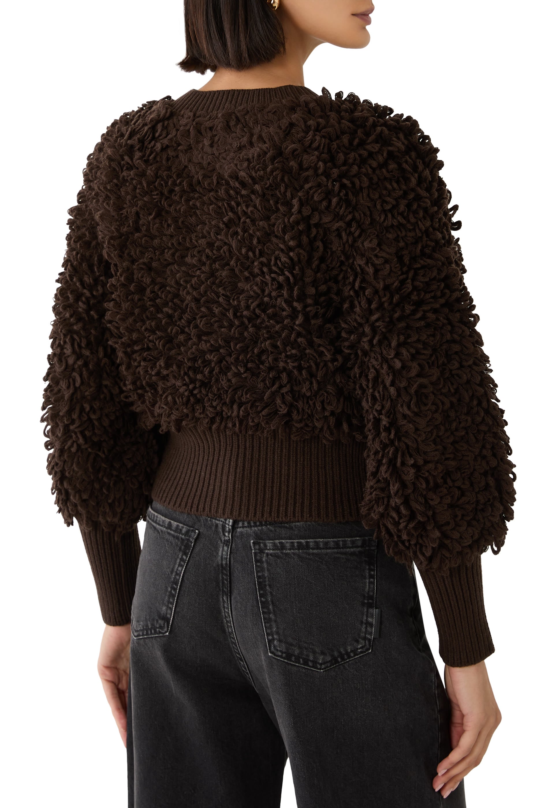 Loop Knit Cropped Bomber Jacket