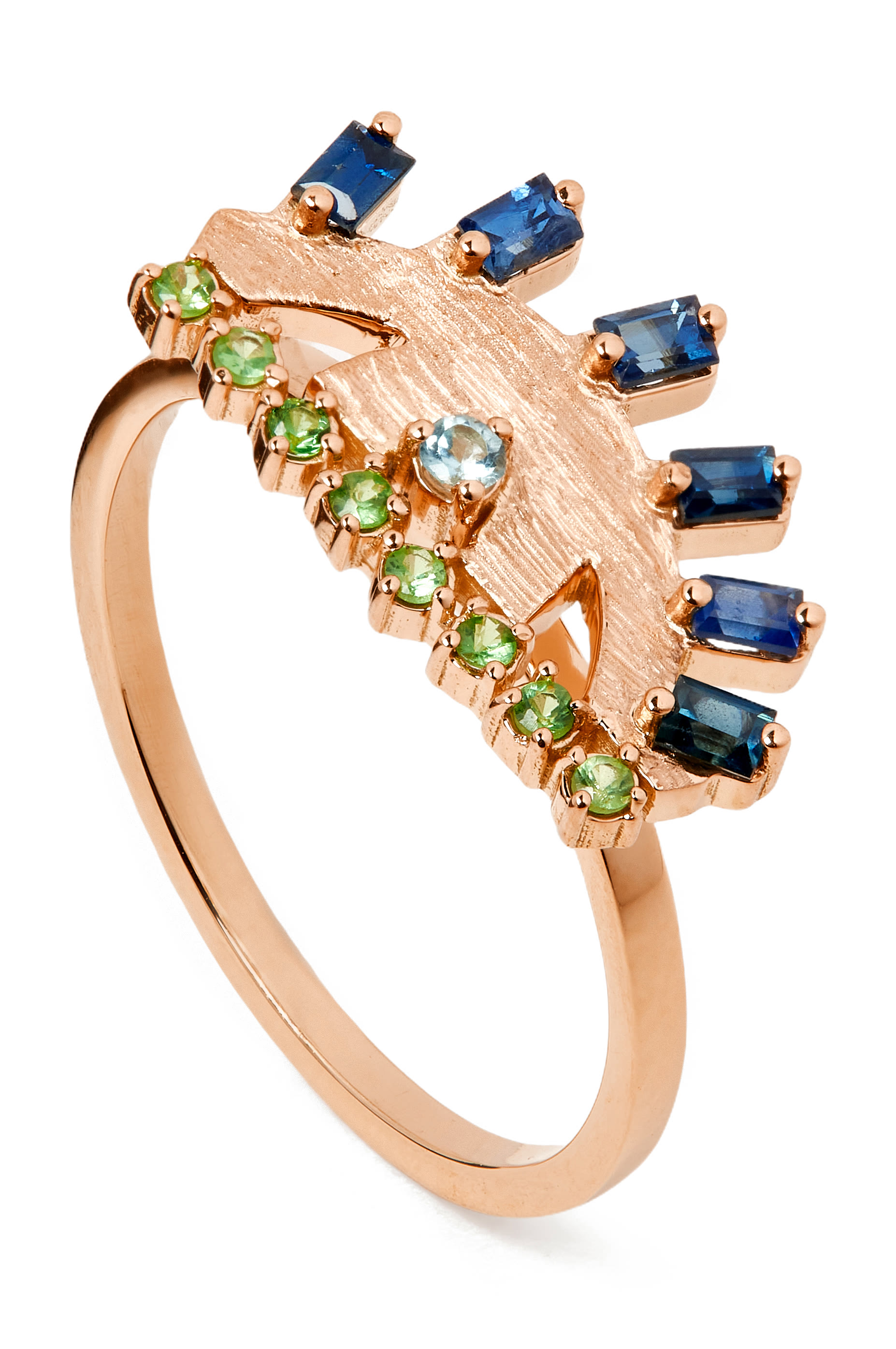 Ya Ein Ring, 18k Pink Gold & Topaz, Emerald, Sapphire