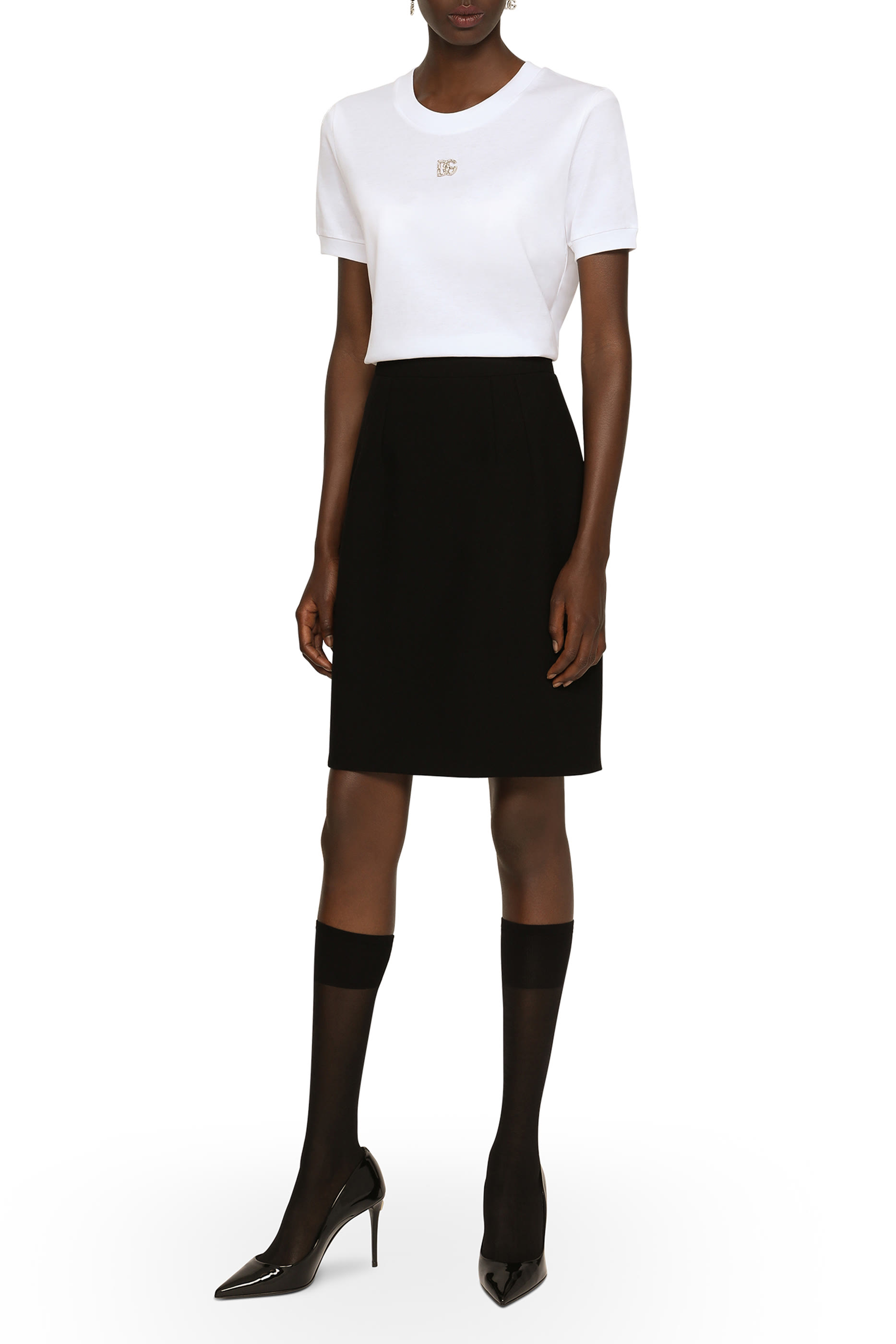 Cotton T-shirt with Crystal DG logo