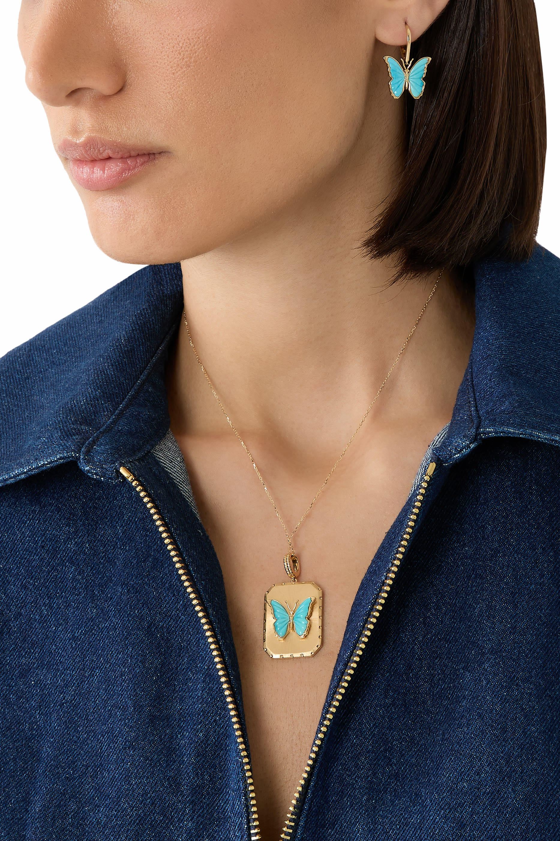 Butterfly Earrings, 18K Yellow Gold &  Turquoise