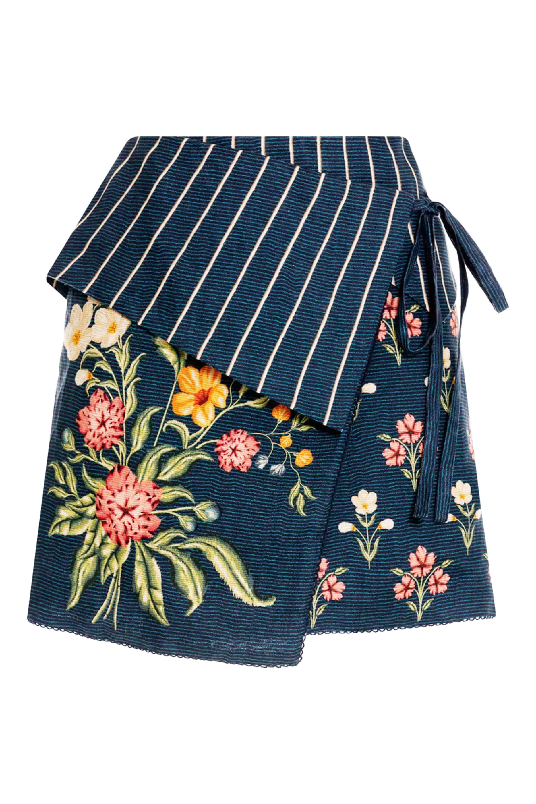 Arte Striped Floral-Print Pareo Skirt