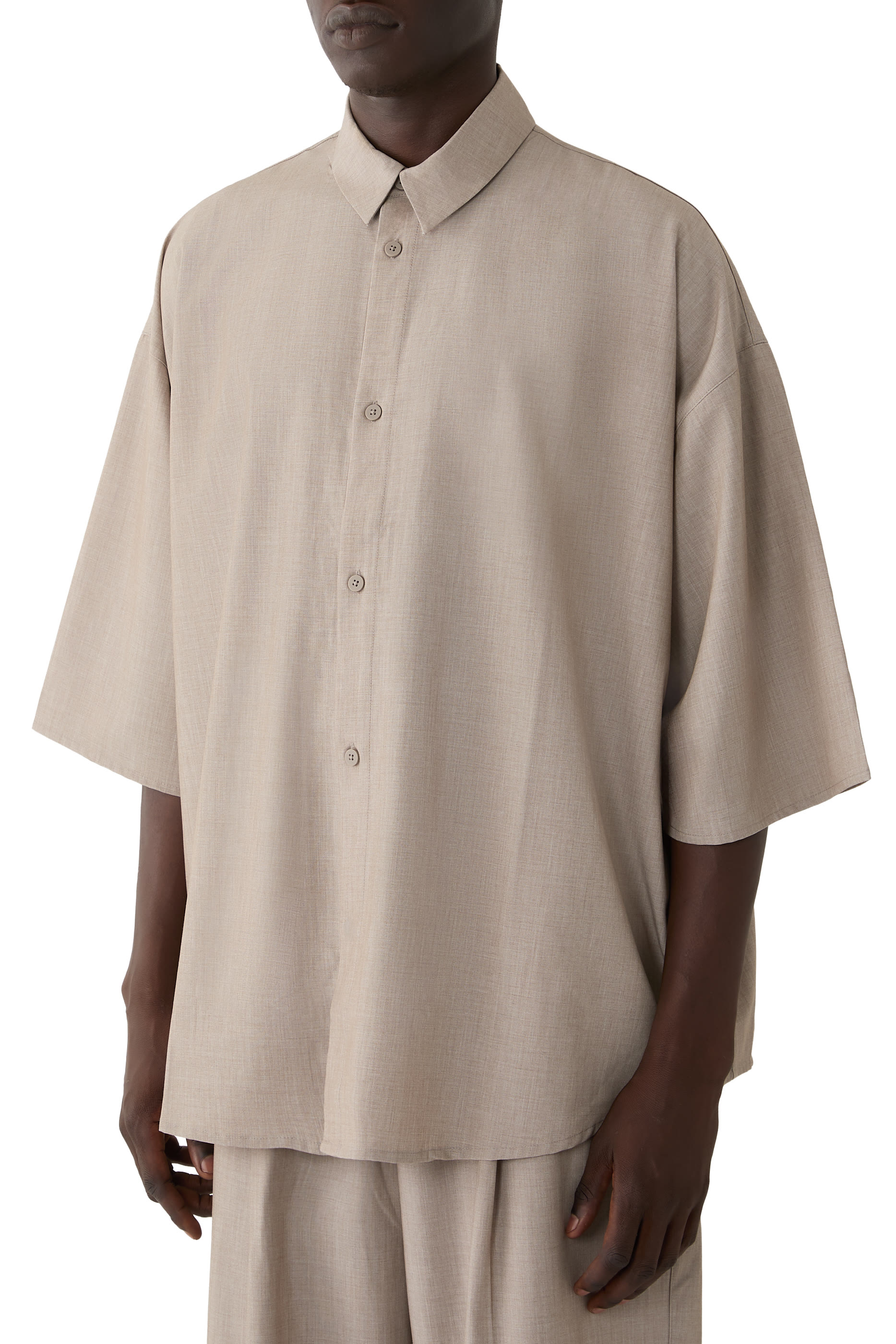 Silk Blend 3/4 Sleeve Button Up Shirt 