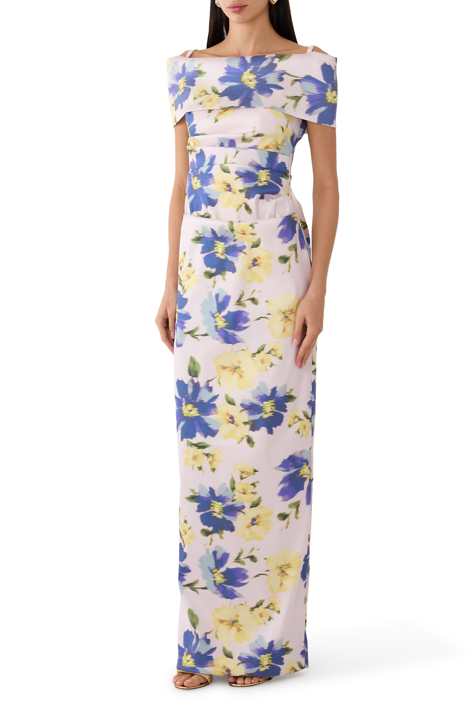 Floral Print Off-Shoulder Gown