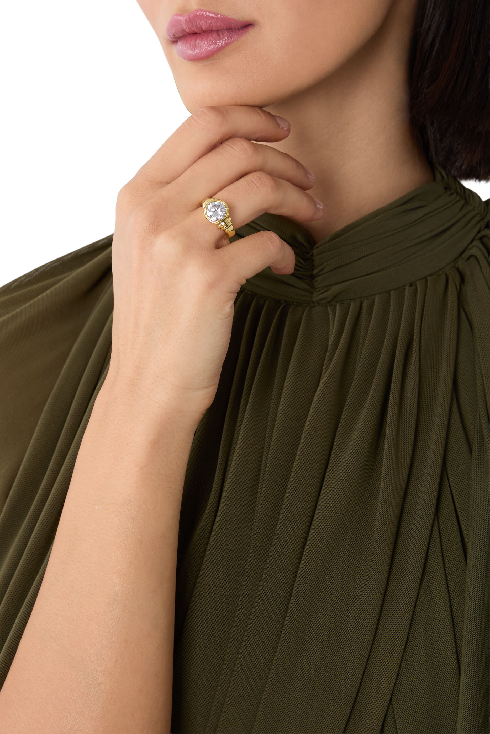 Diamond Pinky Ring, 14K Gold Plated with Cubic Zirconia