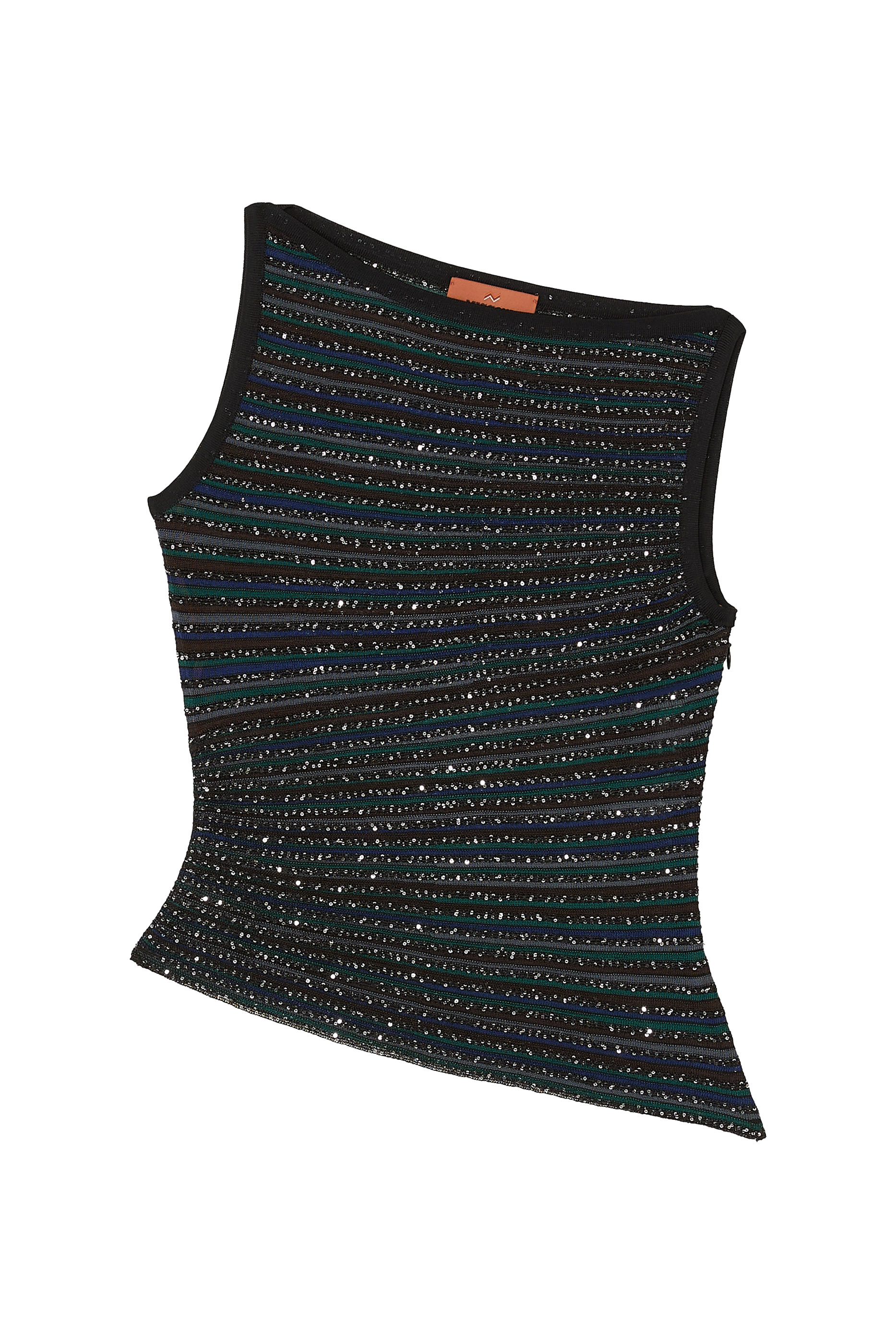 Partialized Sequinned Knit Sleeveless Asymmetric Top
