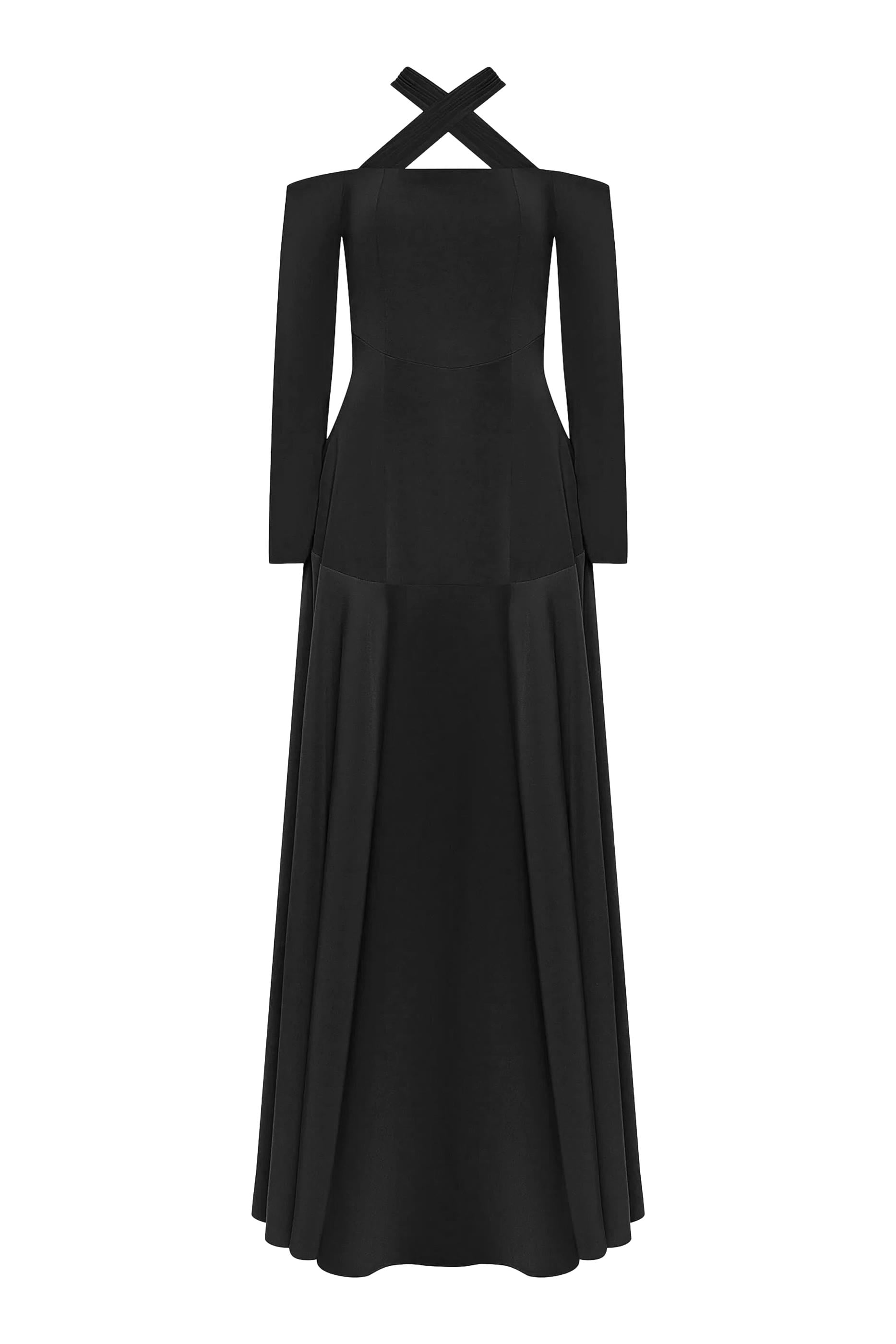 Off-Shoulder Criss-Cross Halter Ballgown