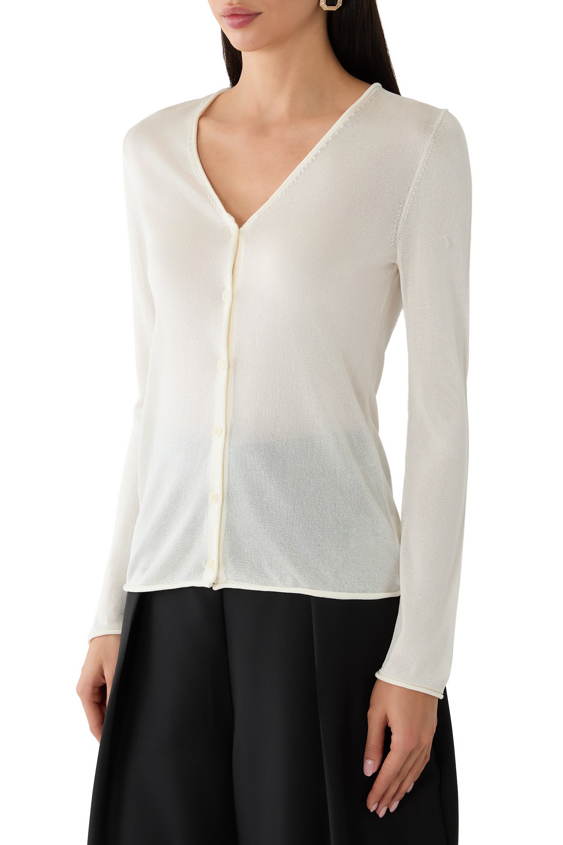 Sheer Lustrous Knit Rolled Cardigan