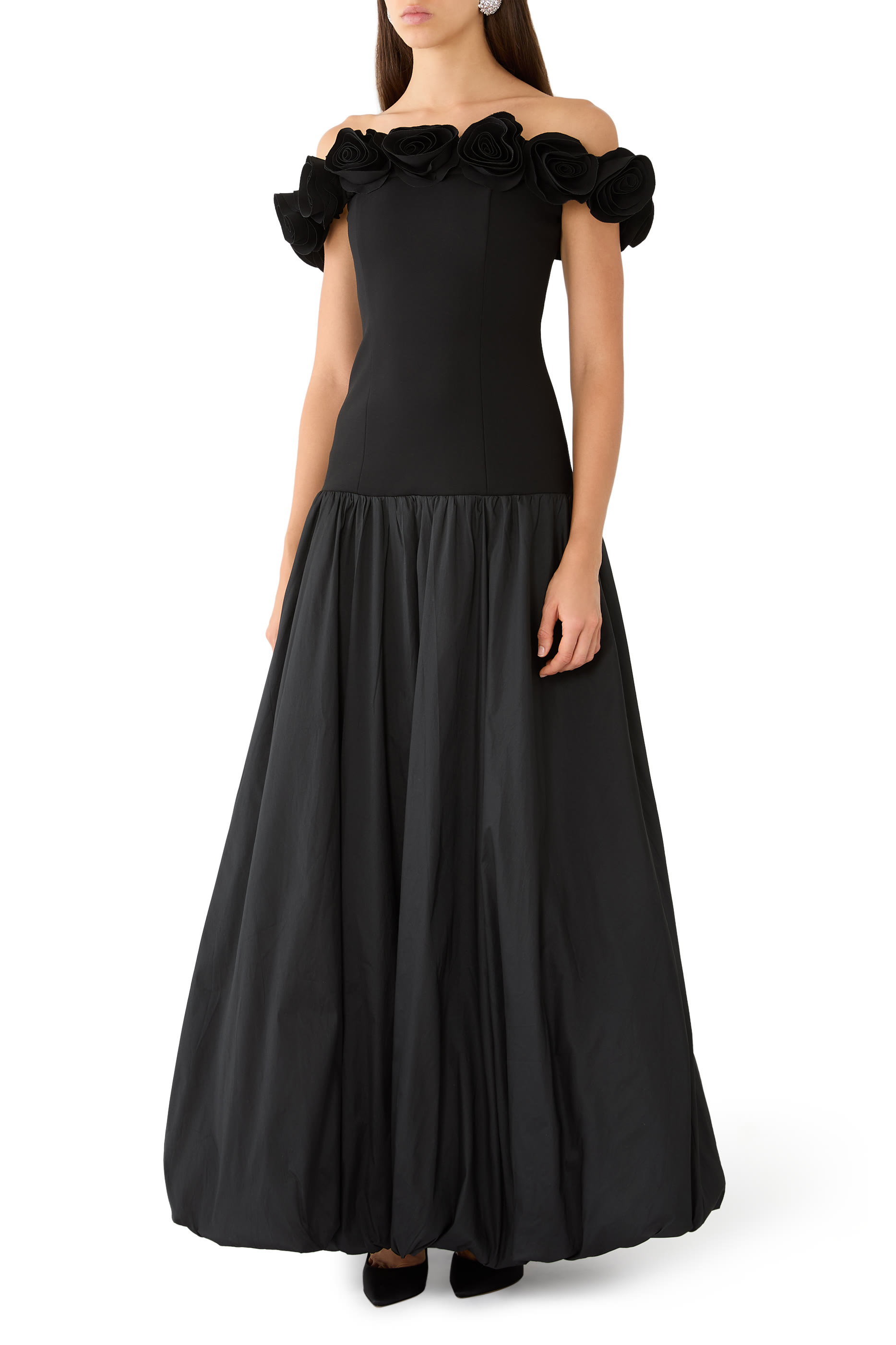 Floral-Appliqu&eacute; Off-Shoulder Maxi Dress
