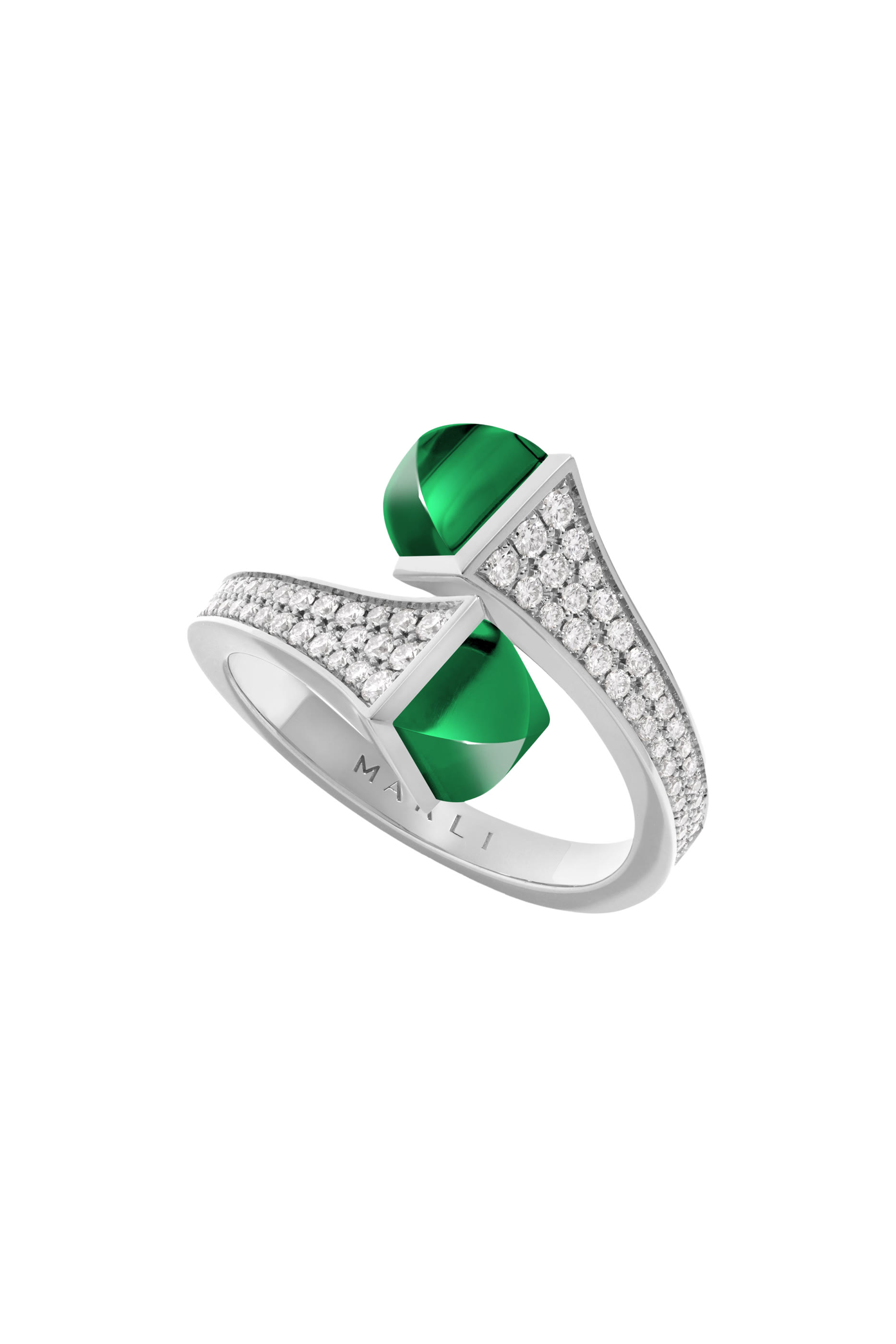 Cleo Midi Ring, 18k White Gold with Diamonds & Green Agate