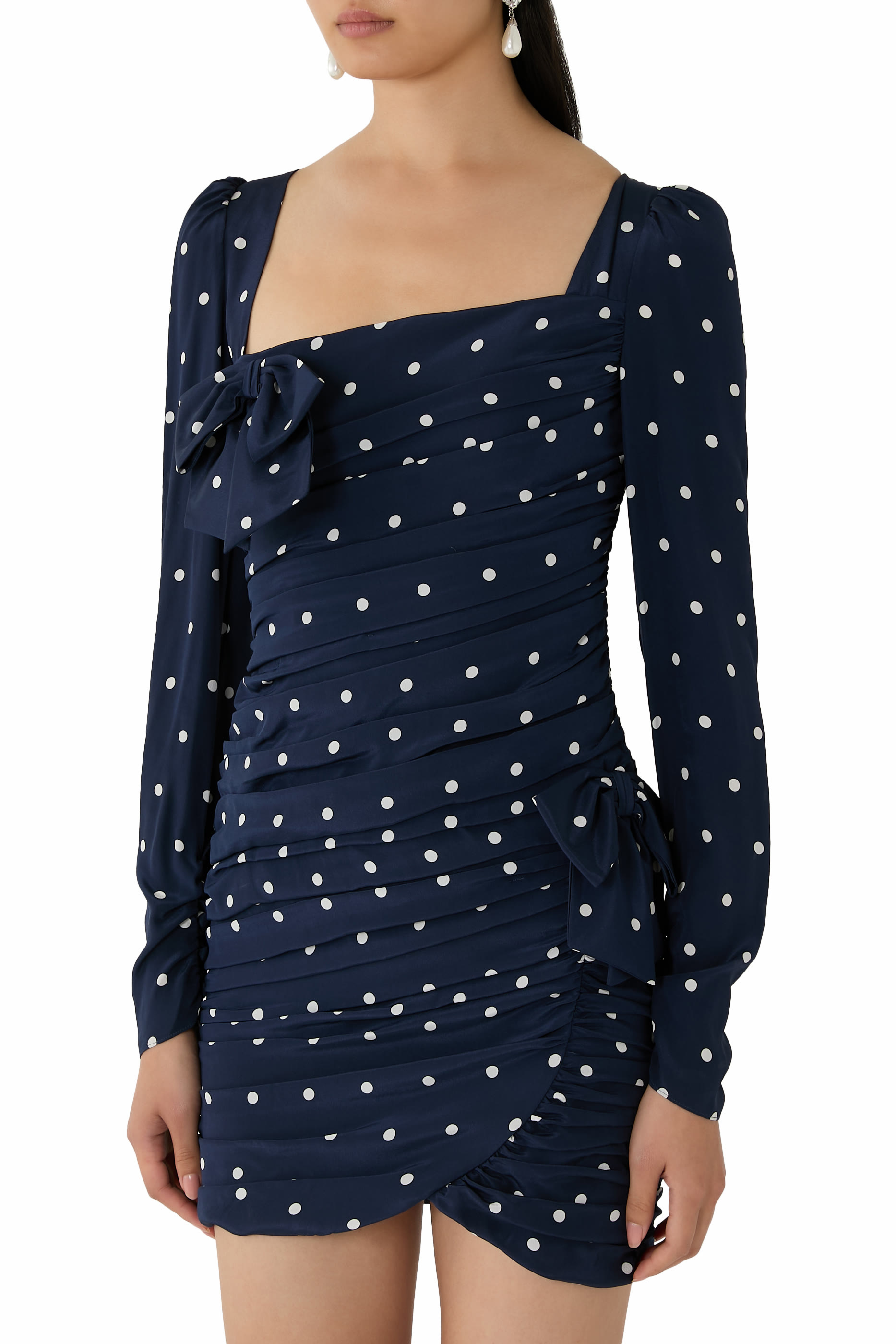 Polka Dot Draped Mini Dress