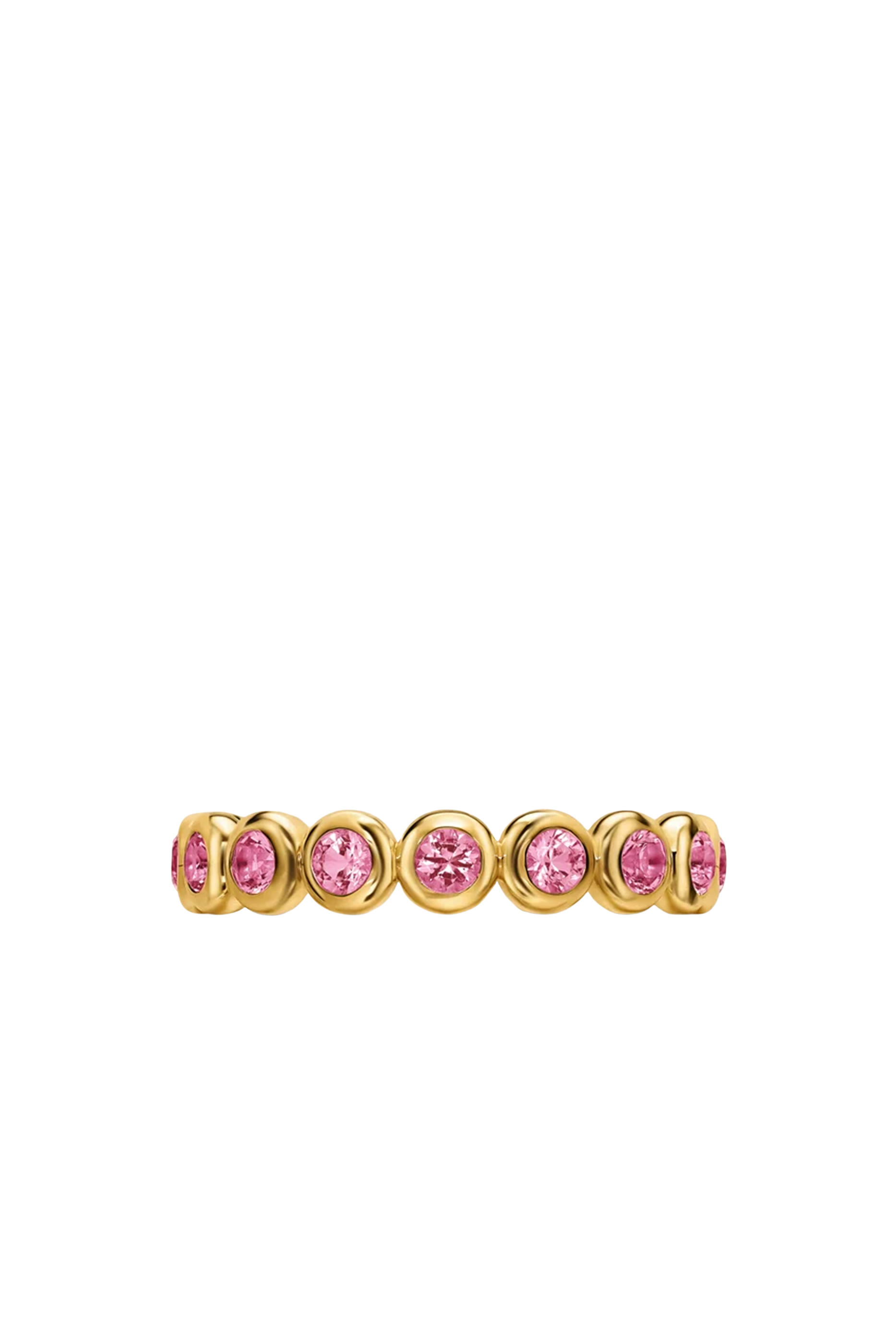 Bezel Set Band Ring, 18K Yellow Gold with Pink Tourmalines