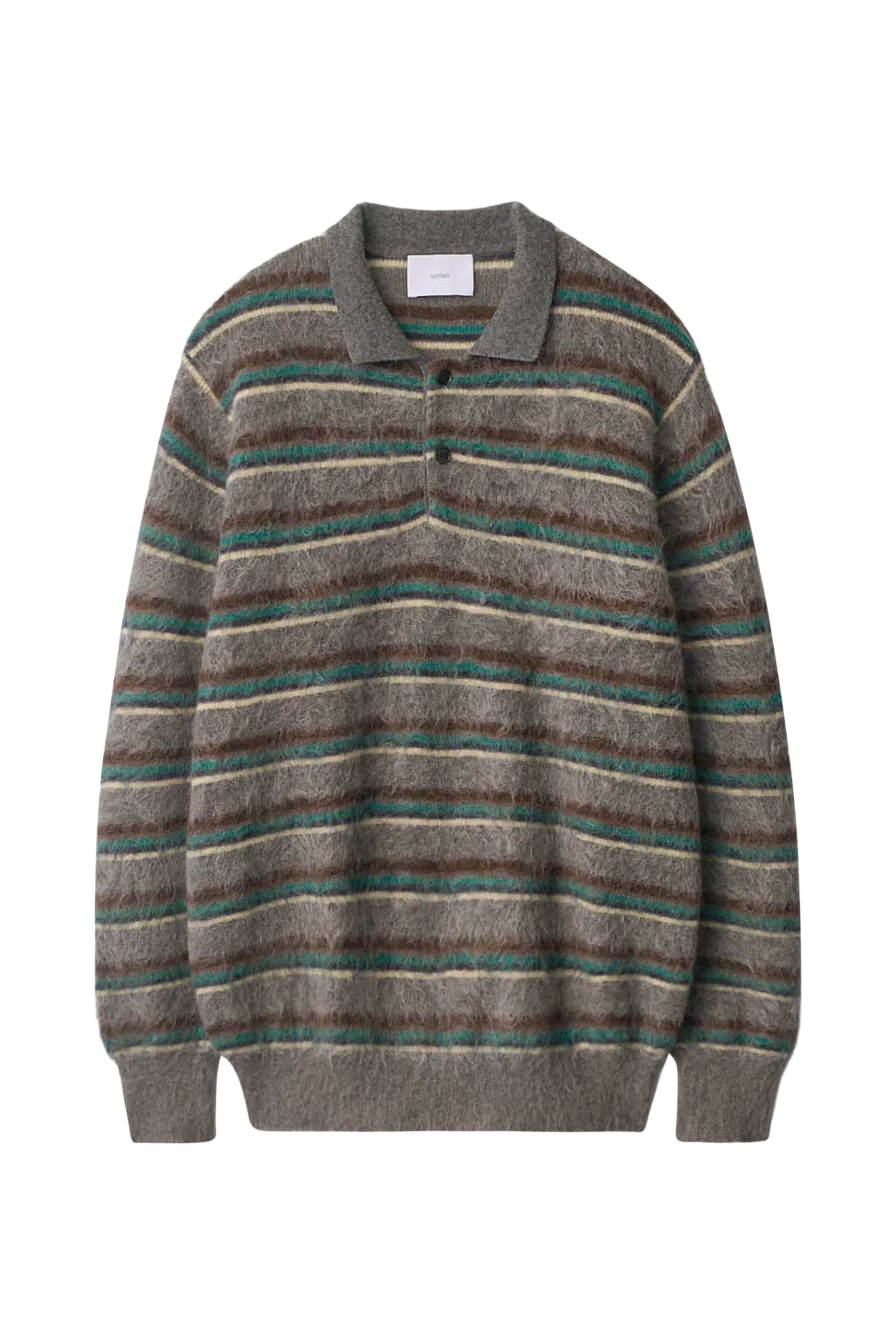 Kid Mohair Ribbed Knit Polo