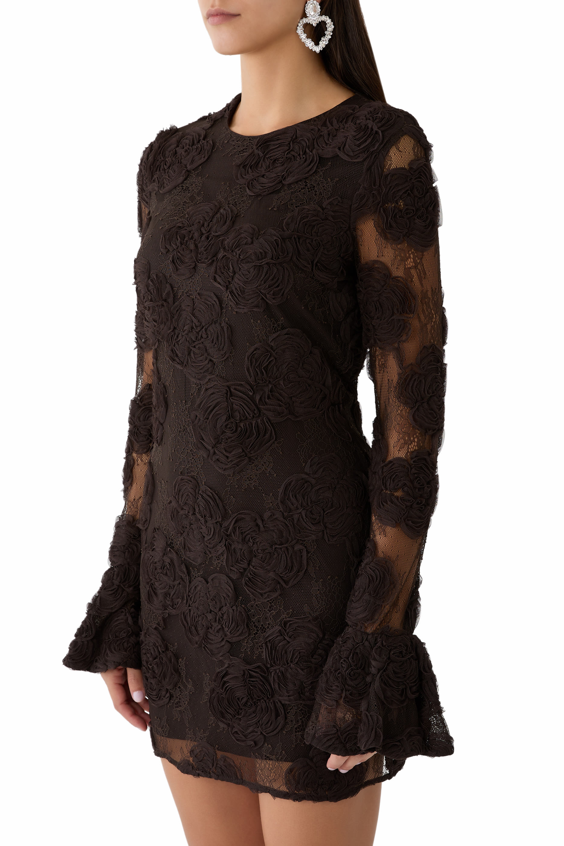 3D Flower Long Sleeve Mini Dress 