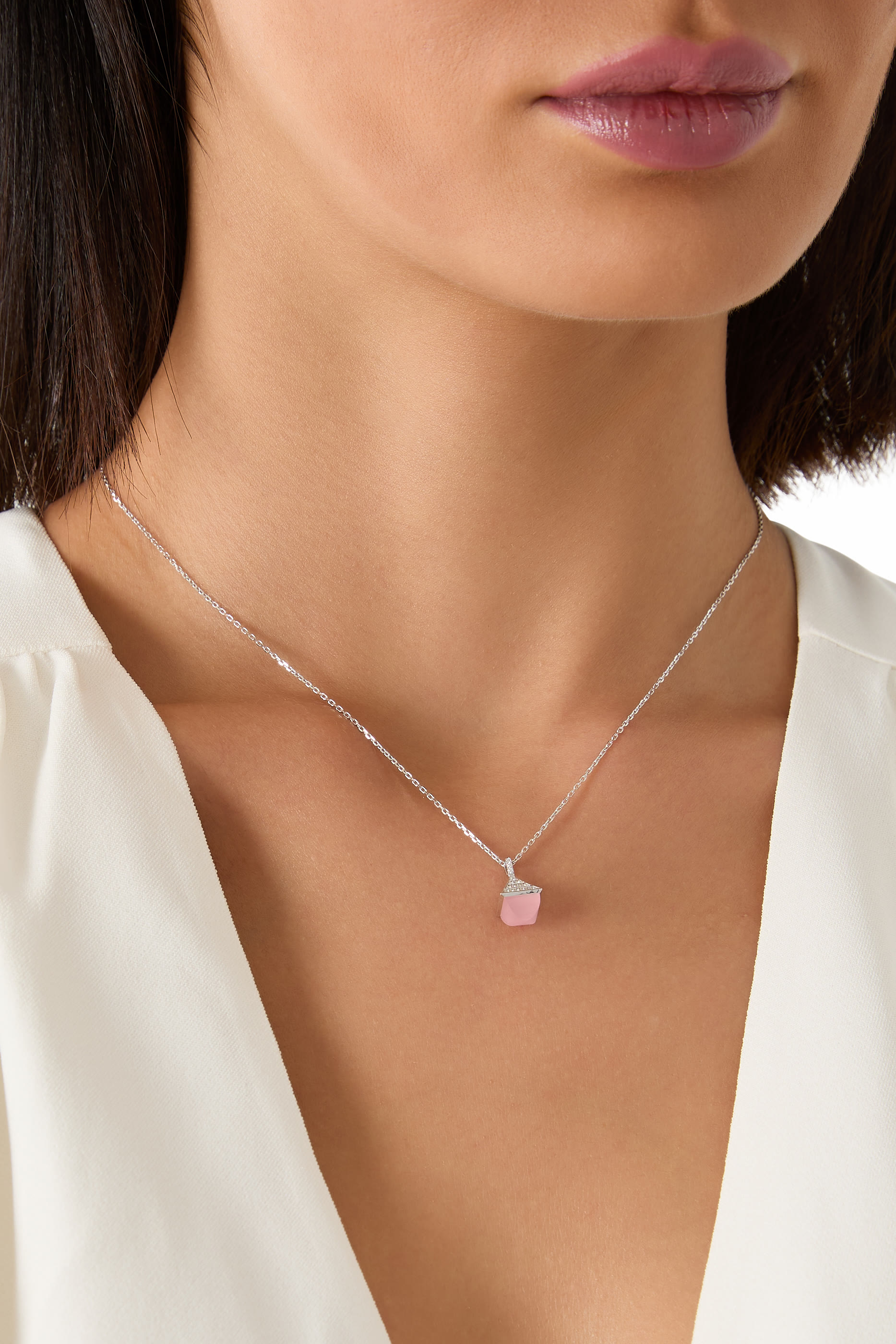 Cleo Rev Mini Pendant, 18k White Gold & Diamonds