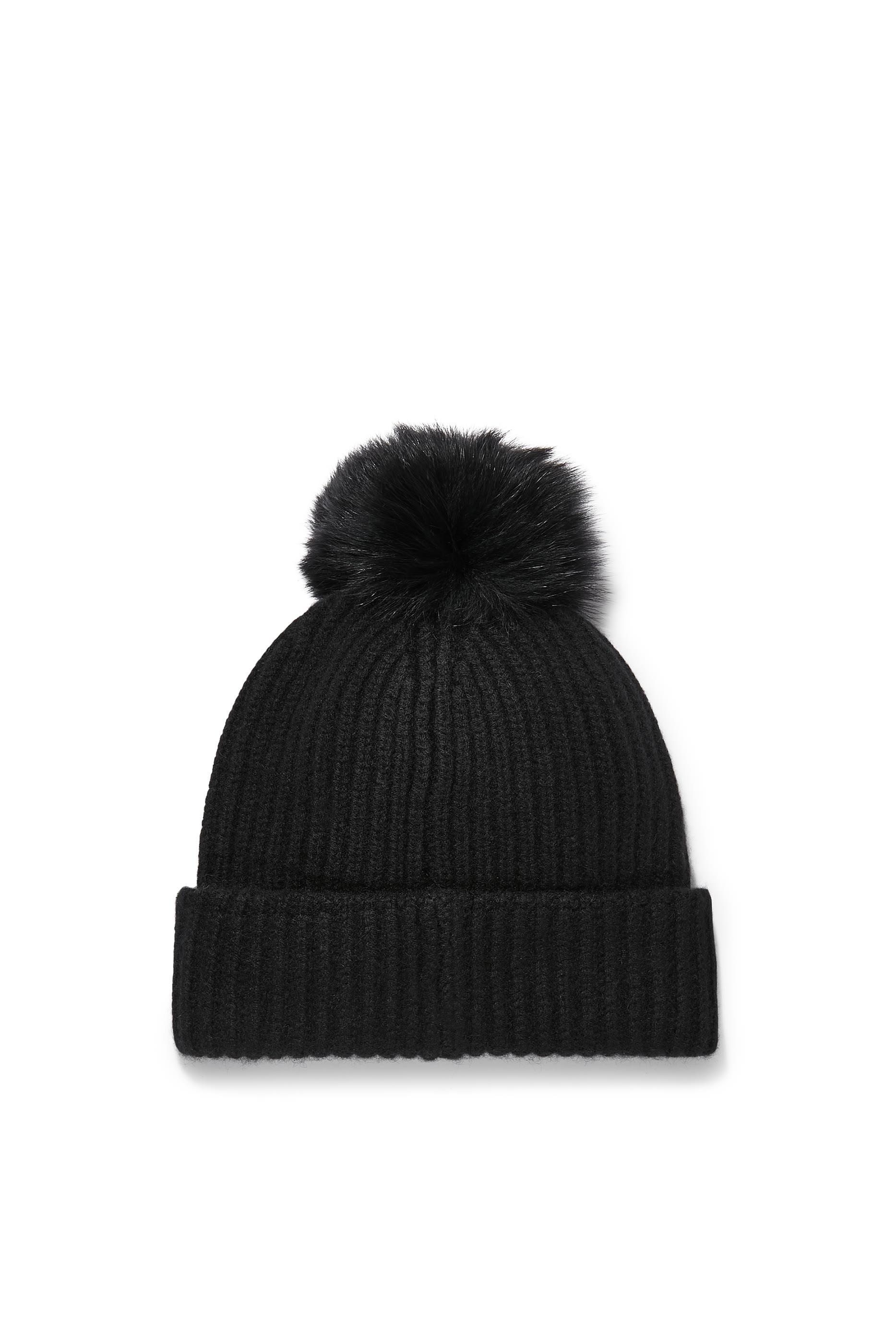 Cashmere Knit Beanie with Fox Fur Pompom