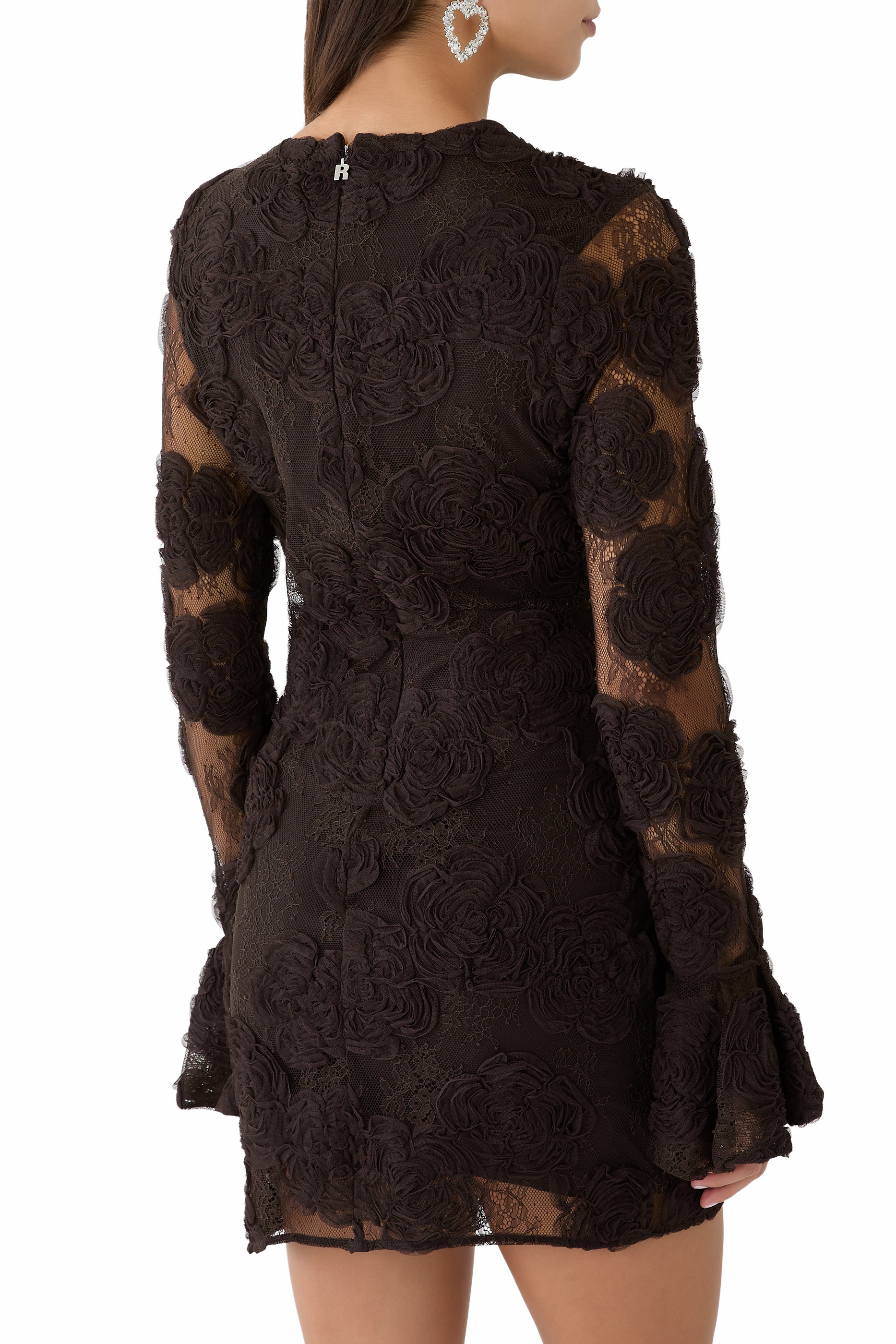 3D Flower Long Sleeve Mini Dress 