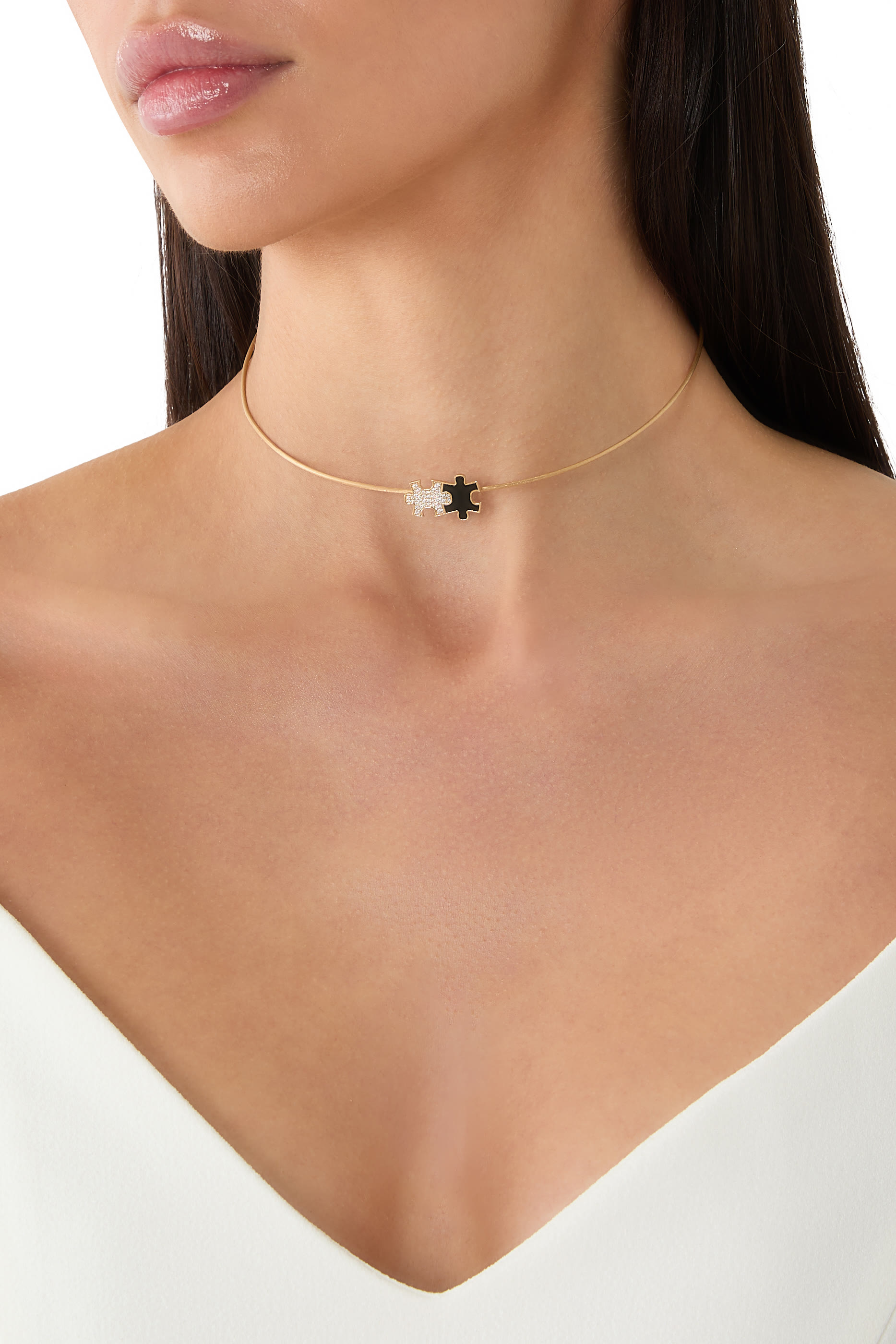 Maqta Petite Necklace, 18K Yellow Gold with Black Onyx & Diamonds