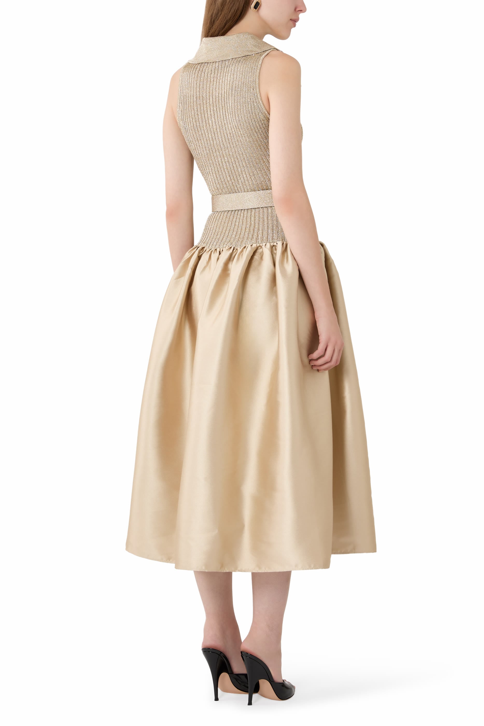Sleeveless Knit Taffeta Midi Dress